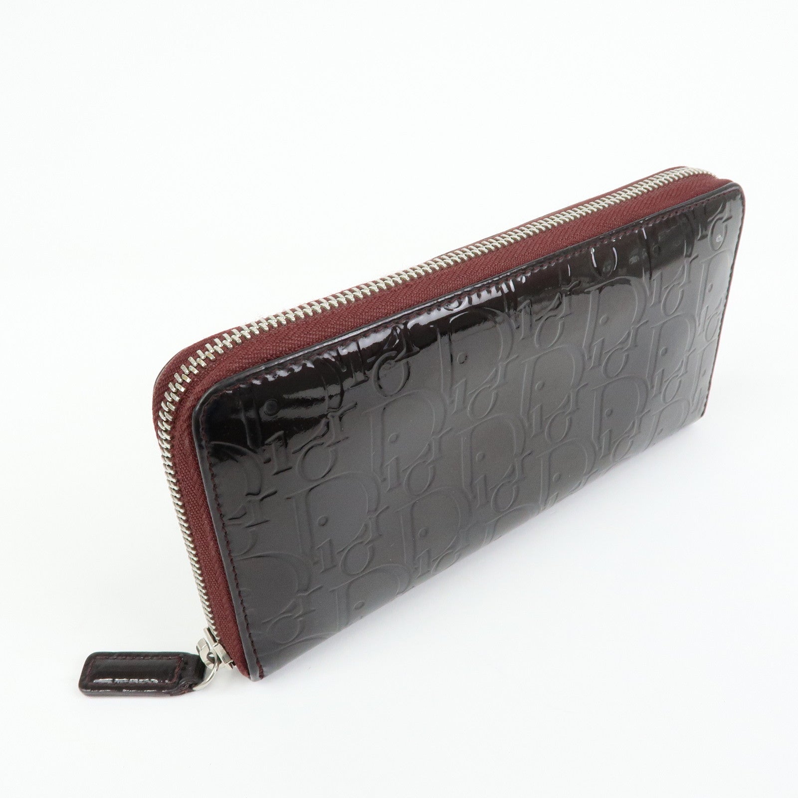 Christian Dior Trotter Patent Leather Round Zippy Wallet Purple