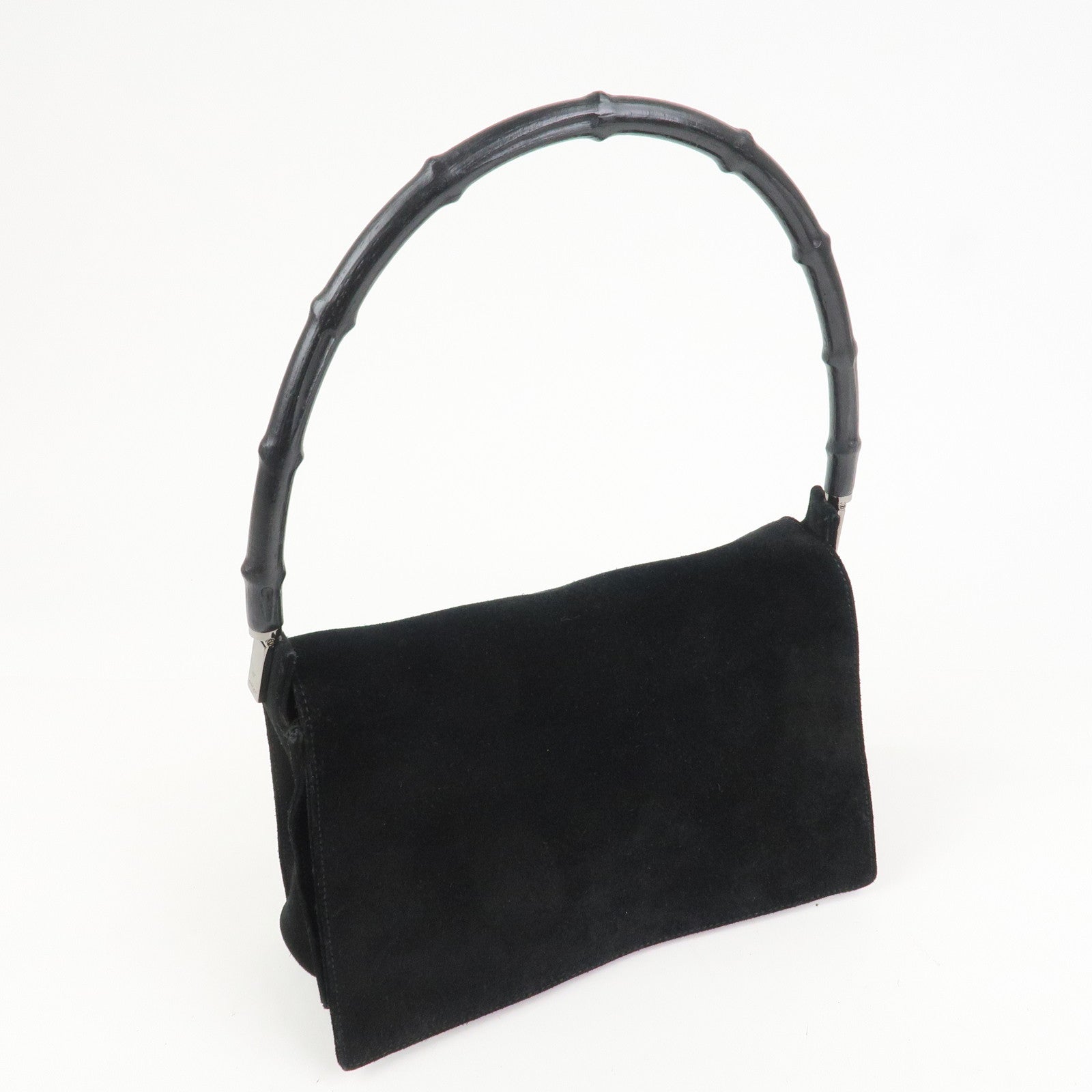 GUCCI Bamboo Suede Shoulder Bag Hand Bag Black 001・3239