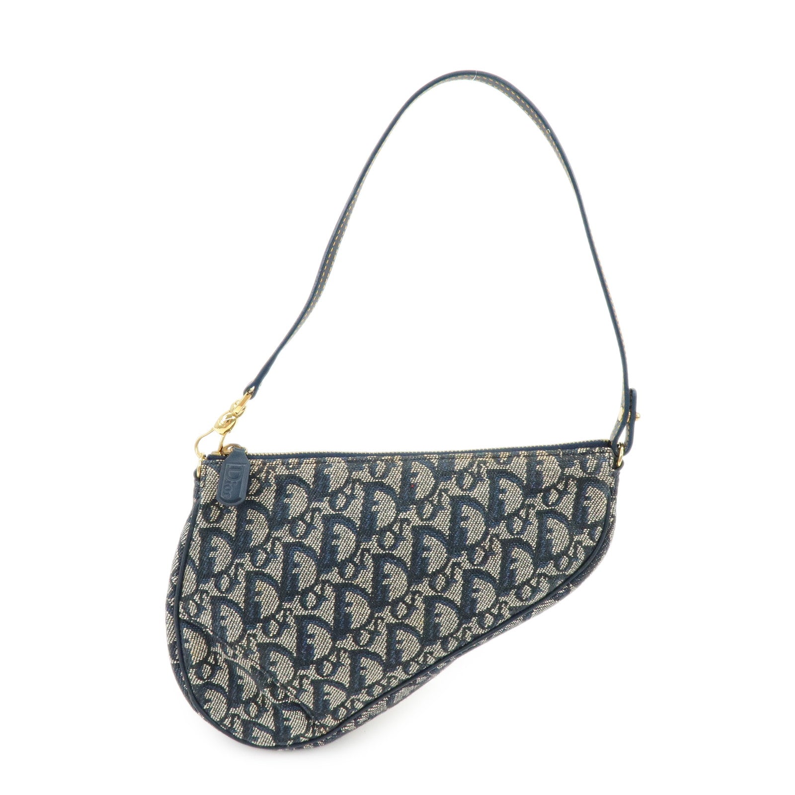 Christian Dior Trotter Jacguard Leather Saddle Bag Pouch Navy