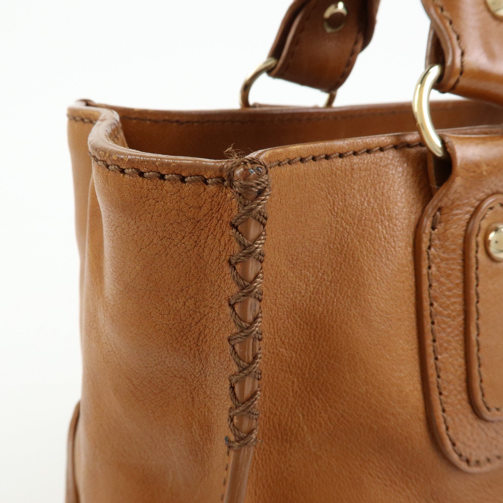 CELINE Logo Leather Boogie Bag Hand Bag Tote Bag Brown