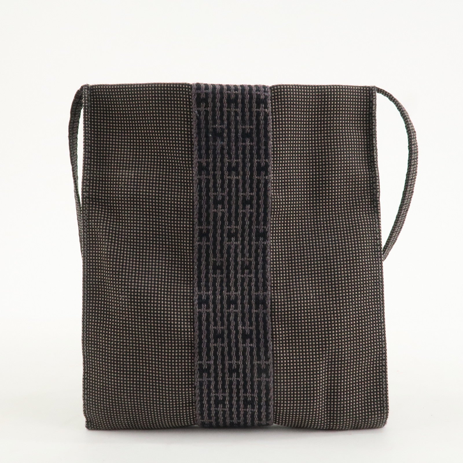 HERMES Her Line Canvas Omenito Shoulder Bag Crossbody Bag Gray Used