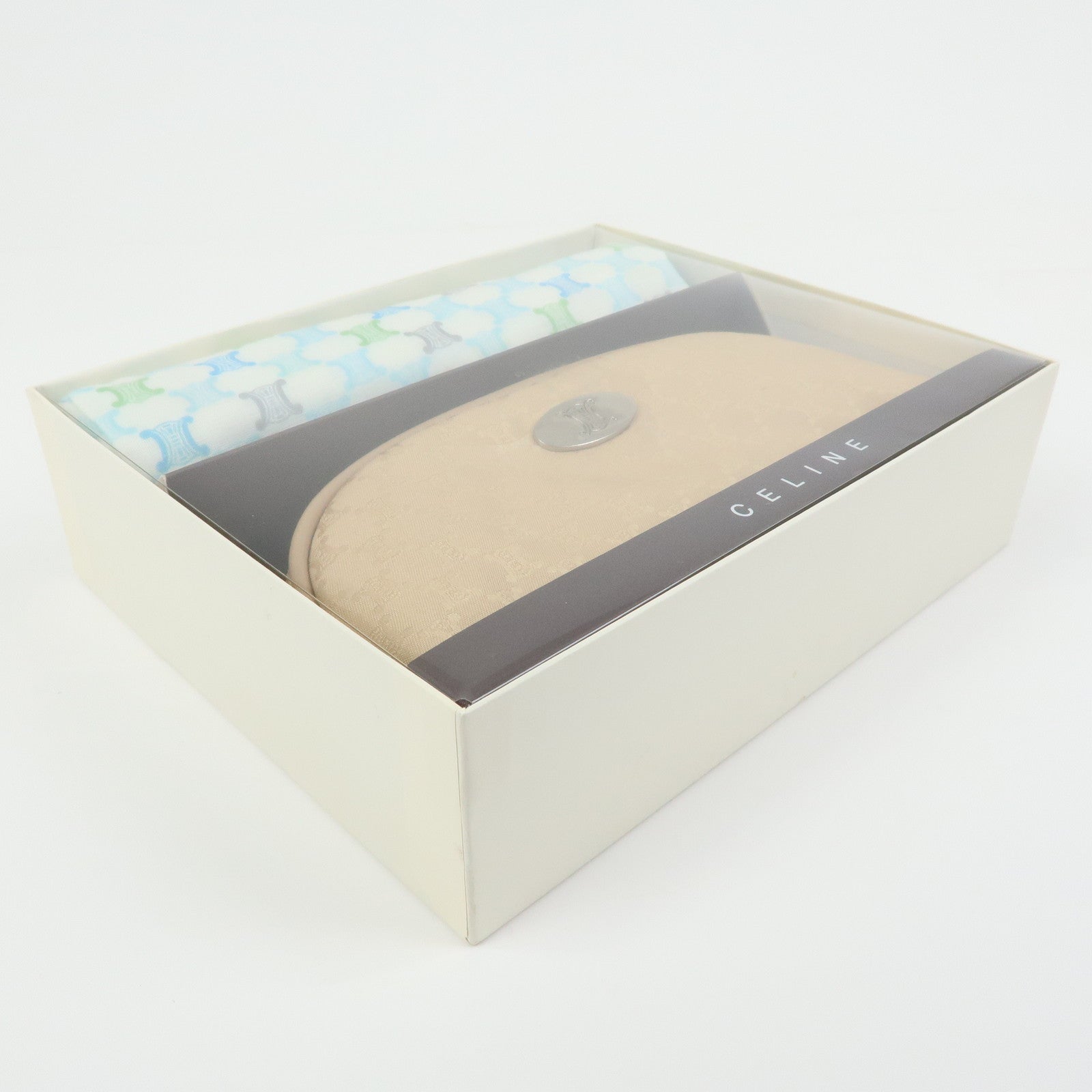CELINE Macadam Set of 2 Sunglasses Case Handkerchief Beige Blue