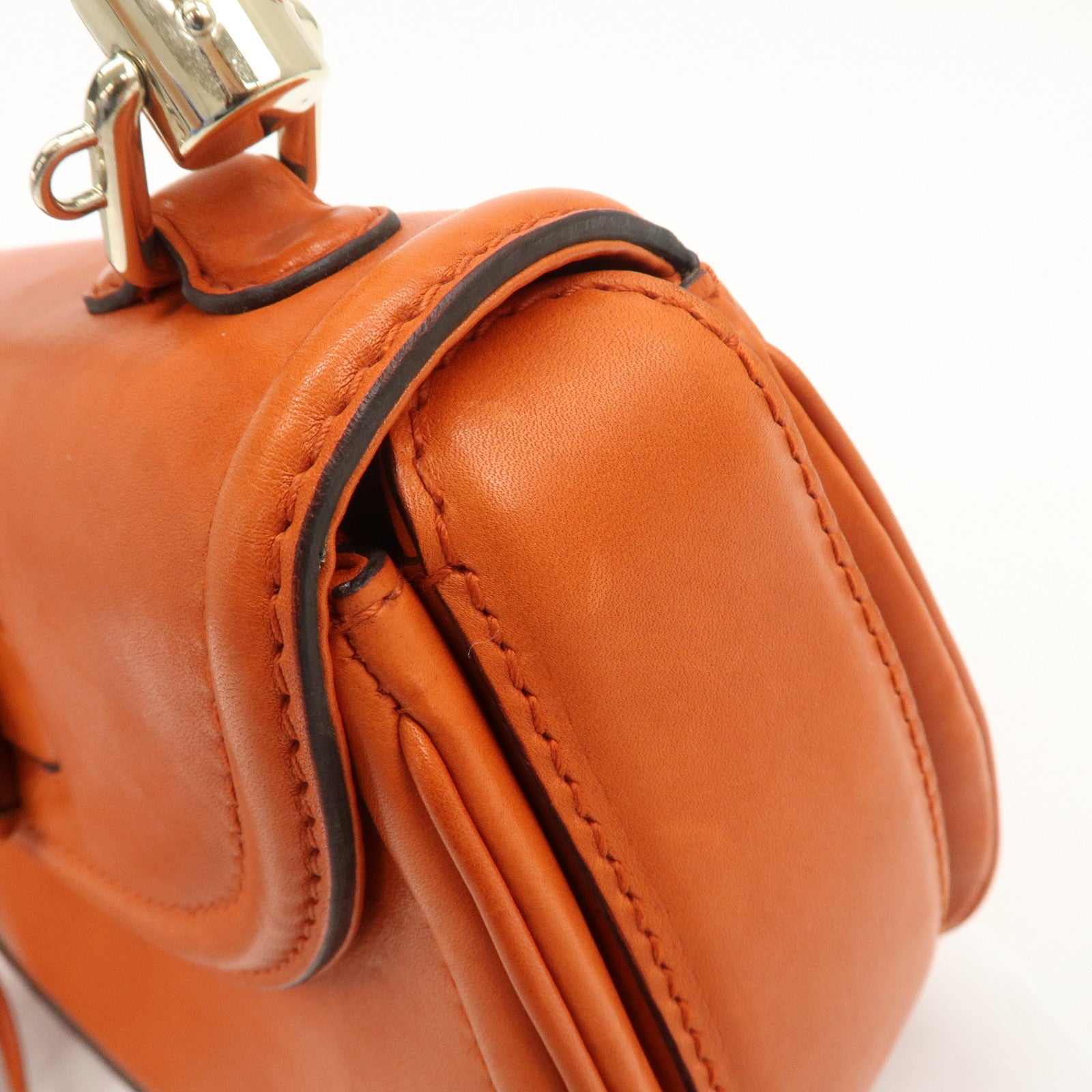 GUCCI Bamboo Leather 2Way Bag Hand Bag Shoulder Bag Orange 254884 Used