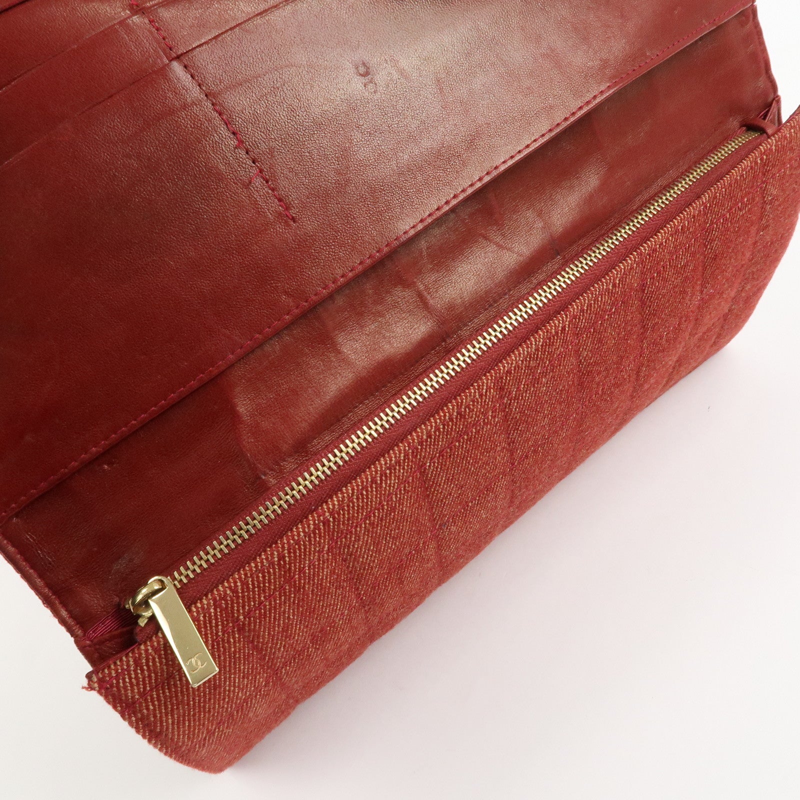 CHANEL Denim Lamb Skin Leather Chain Shoulder Bag Red