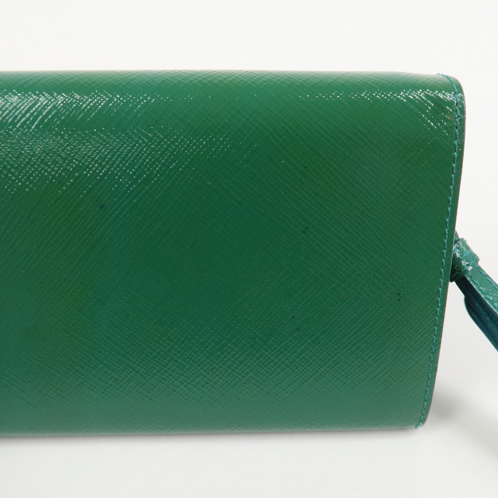 PRADA Triangle Logo Patent Leather Bi-Fold Long Wallet Green
