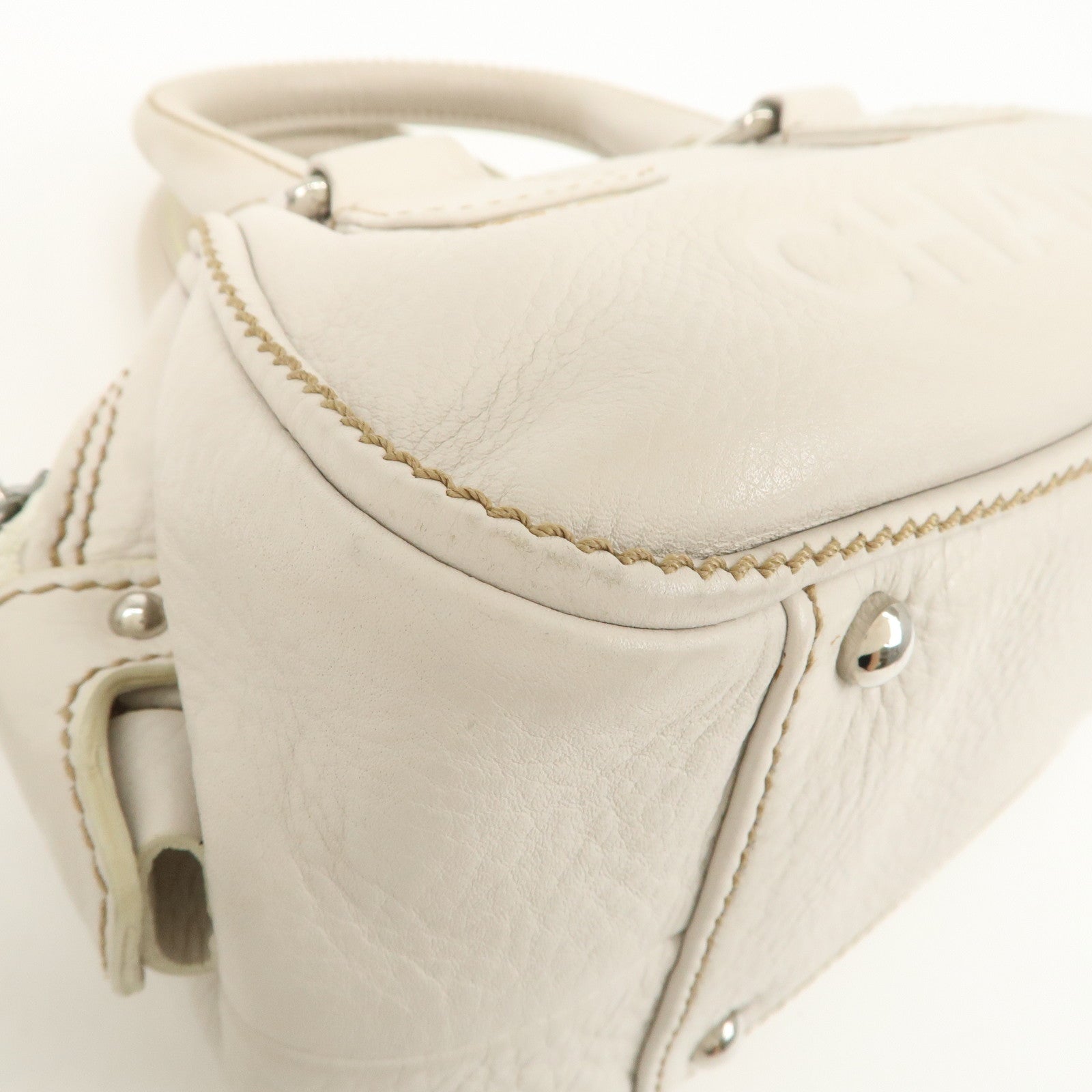 CHANEL Leather Mini Boston Bag Hand Bag Tassel Ivory A23050