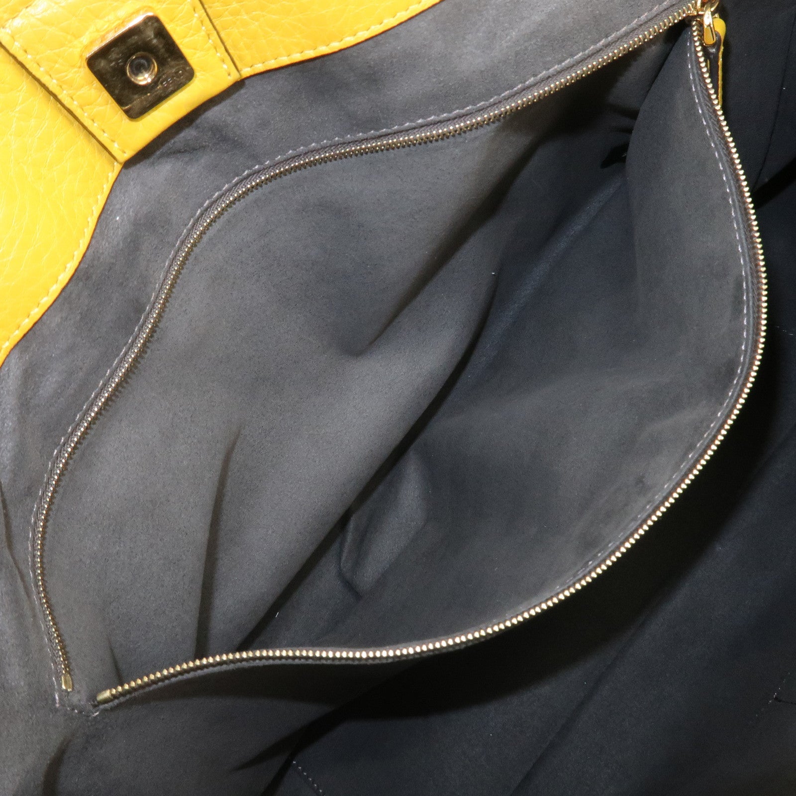 FENDI Selleria Leather 2Way Hand Tote Shoulder Bag Yellow 8BH368