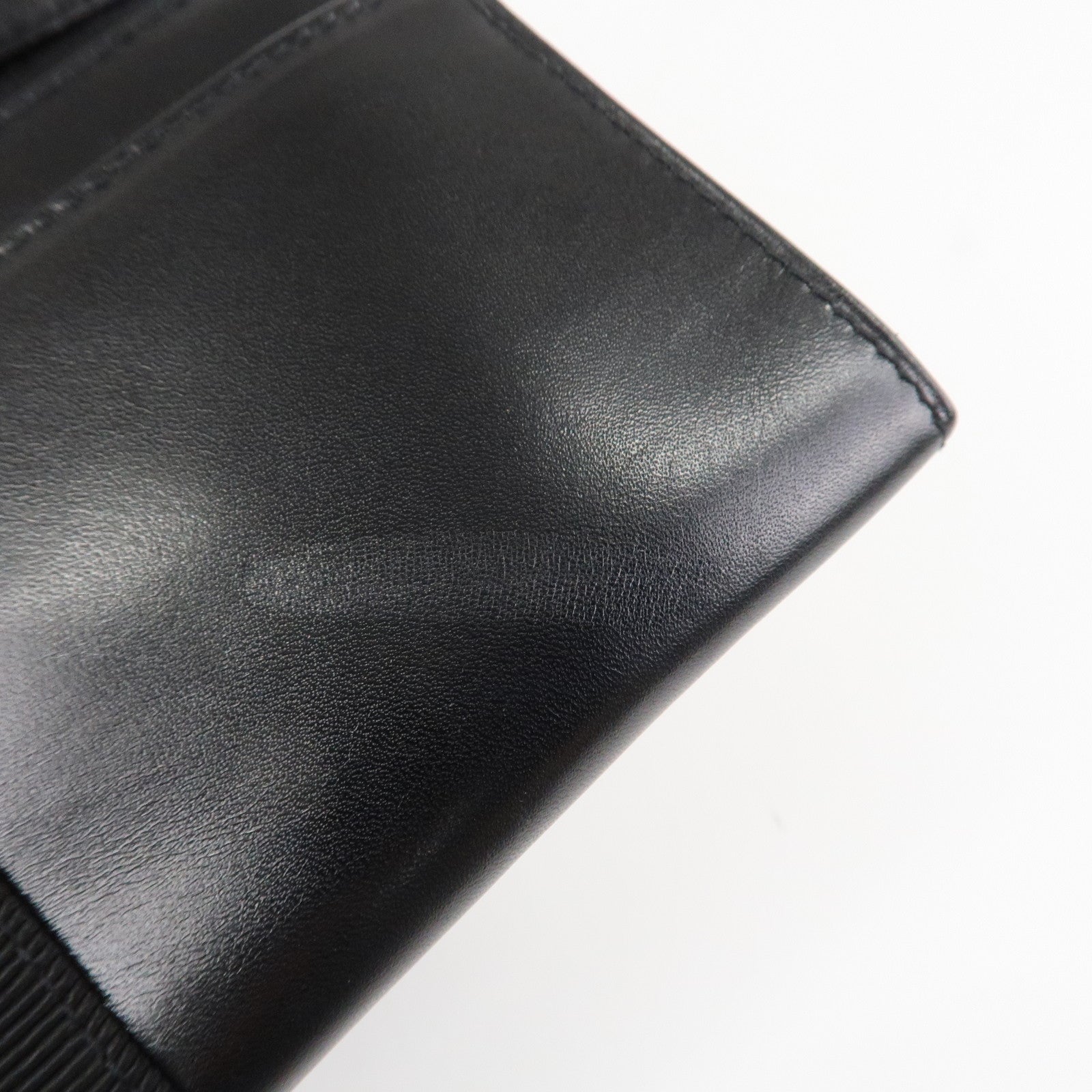 Ferragamo Vara Ribbon Leather Bi-fold Long Wallet Black Gold HDW Used