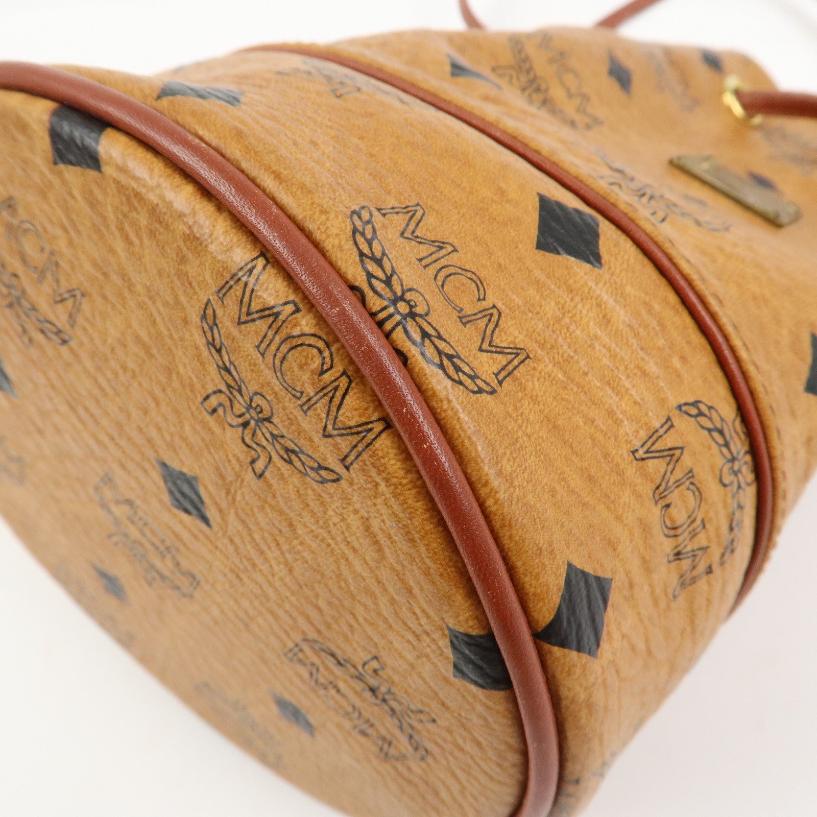 MCM Visetos Leather Drawstring Shoulder Bag Brown