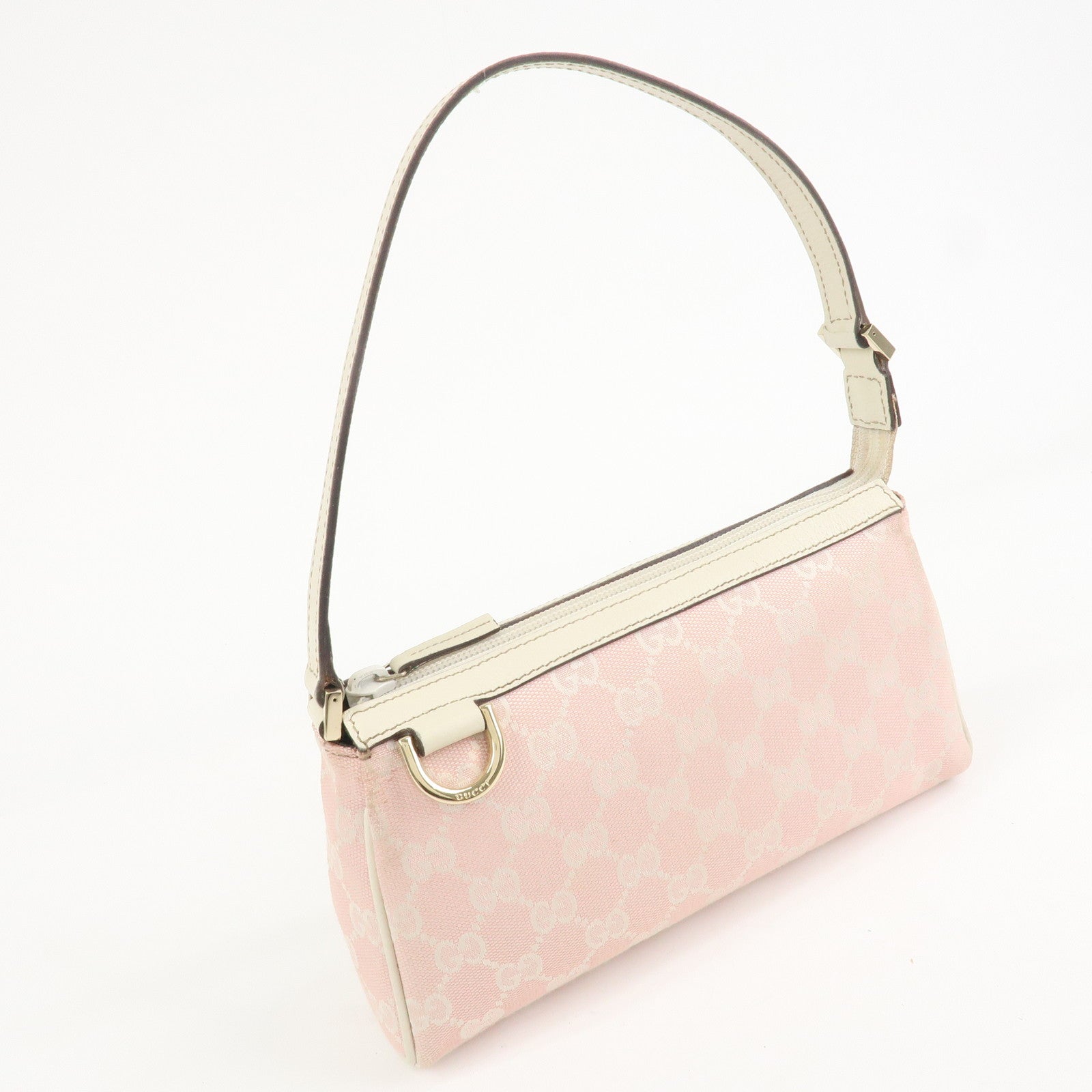 GUCCI Abbey GG Canvas Leather Pouch Hand Bag Pink Ivory 145750