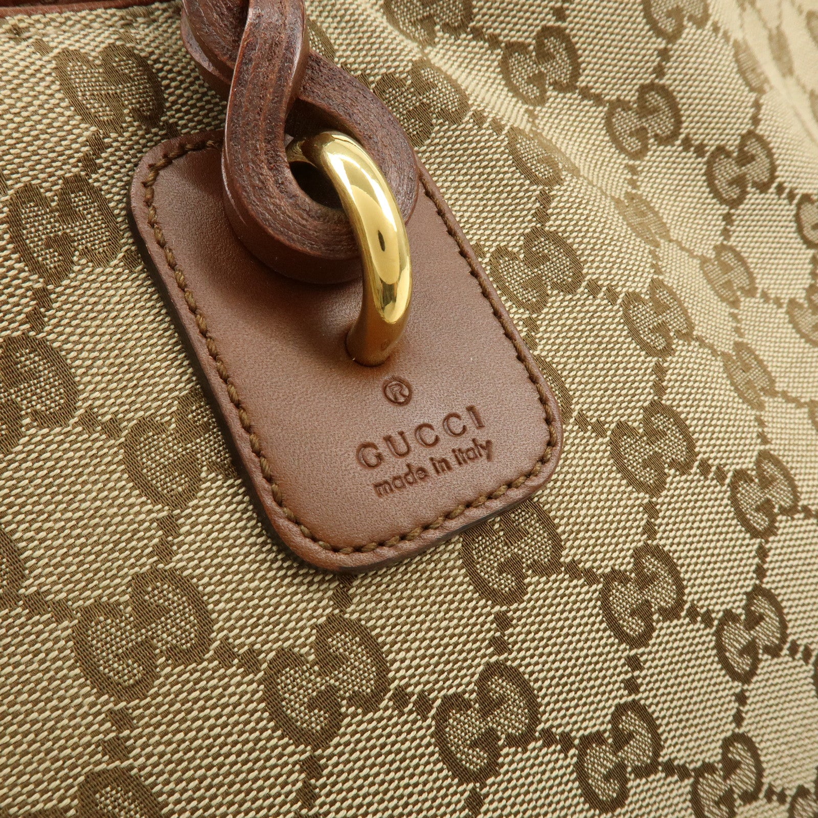 GUCCI GG Canvas Leather Shoulder Bag Tote Bag Beige Brown 323665