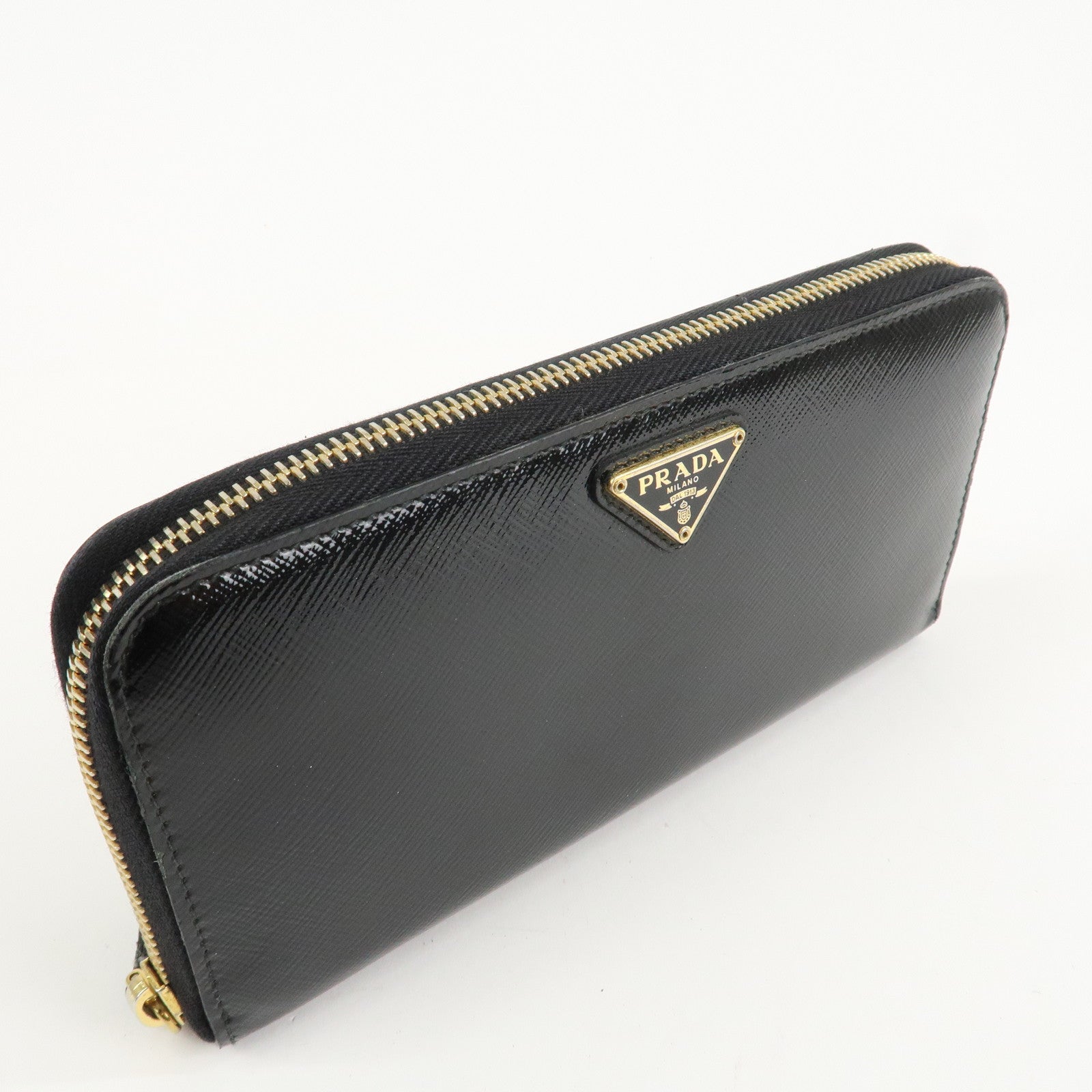 PRADA Logo Saffiano Vernis Leather Round Zipper Long Wallet 1ML506 Used