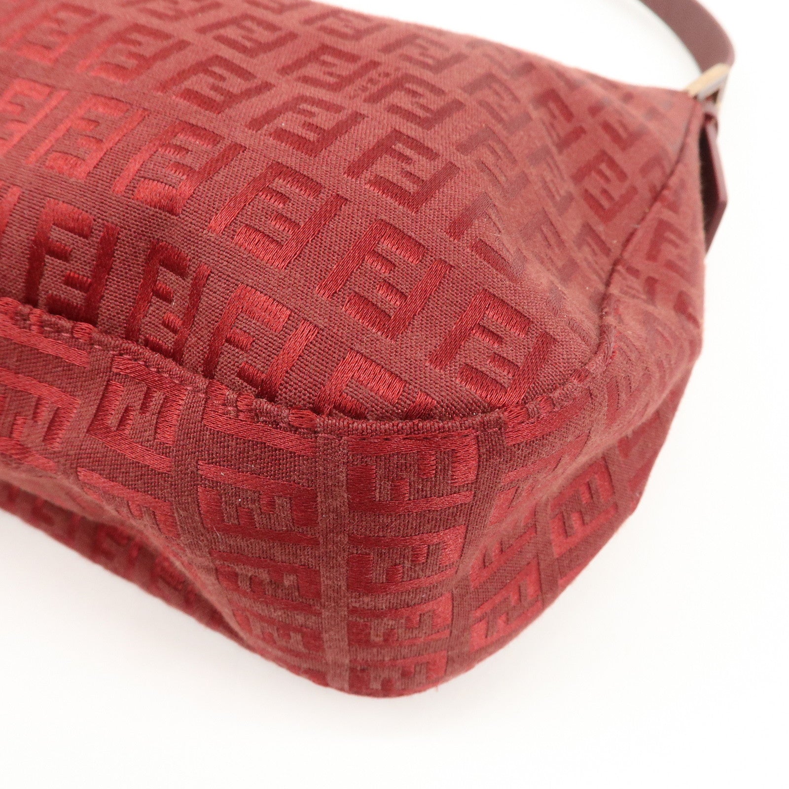 FENDI Zucchino Leather Canvas Shoulder Bag Hand Bag Red Used