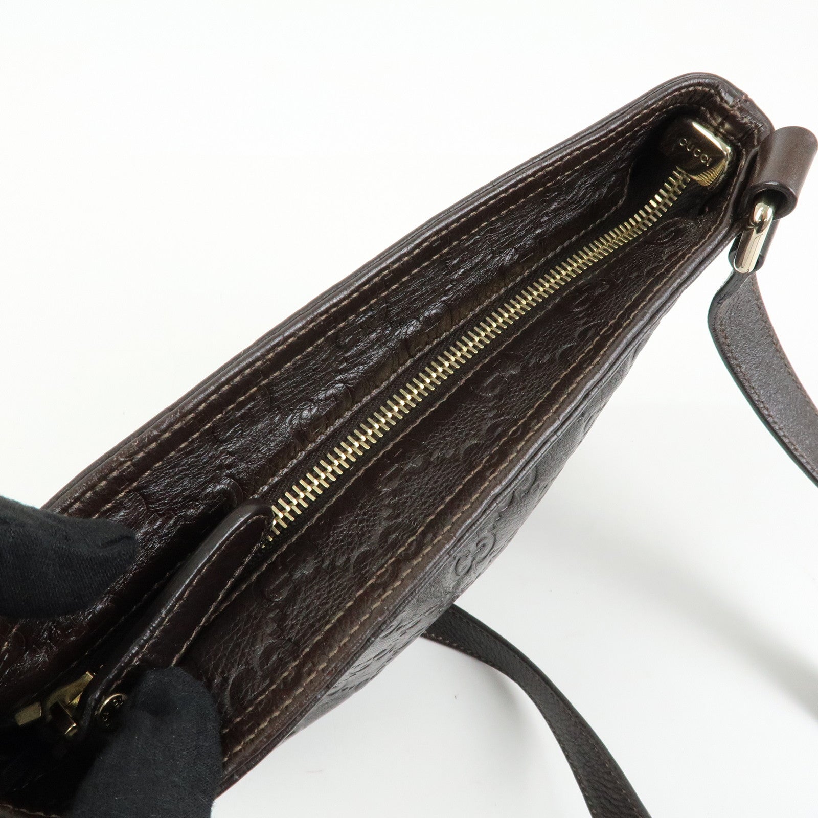 GUCCI Guccissima Leather Shoulder Bag Crossbody Bag Dark Brown