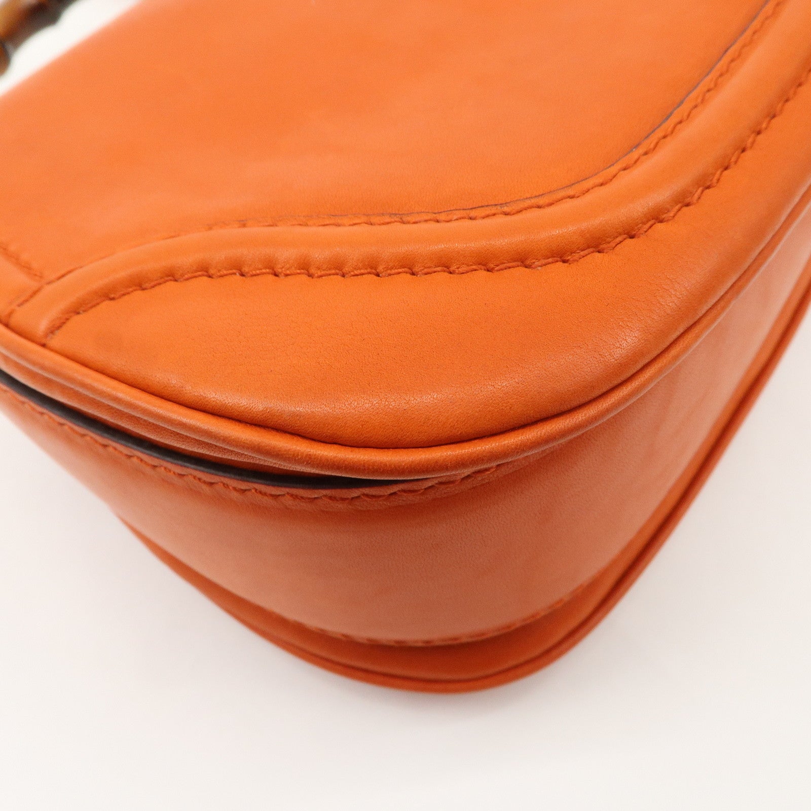 GUCCI Bamboo Leather 2Way Bag Hand Bag Shoulder Bag Orange 254884 Used