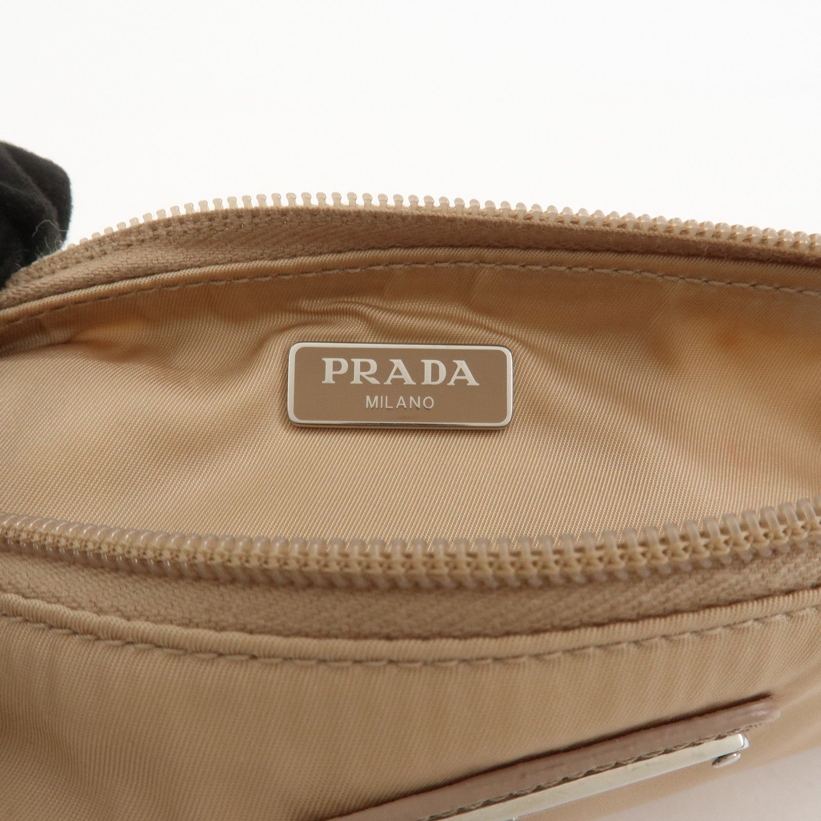 PRADA Triangle Logo TESSUTO Hand Bag Pouch Beige 1NH545