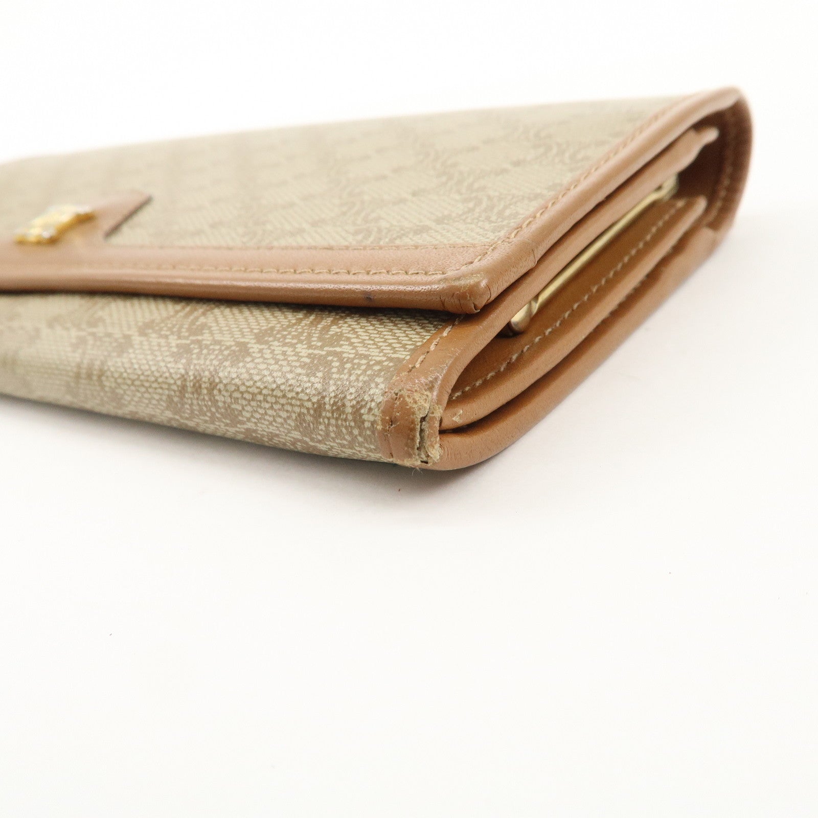 CELINE Macadam Set of 2 Long Wallet Leather Beige Dark Brown Used