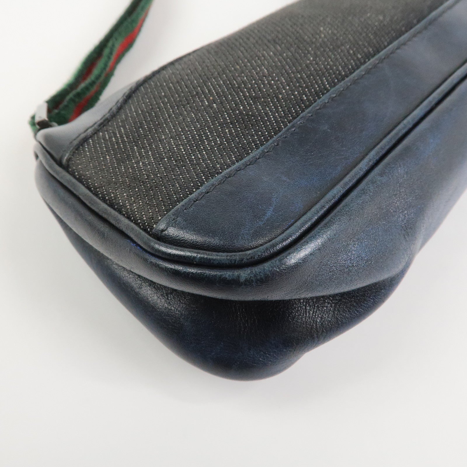 GUCCI Sherry Canvas Leather Accessory Pouch Hand Bag Navy 92820