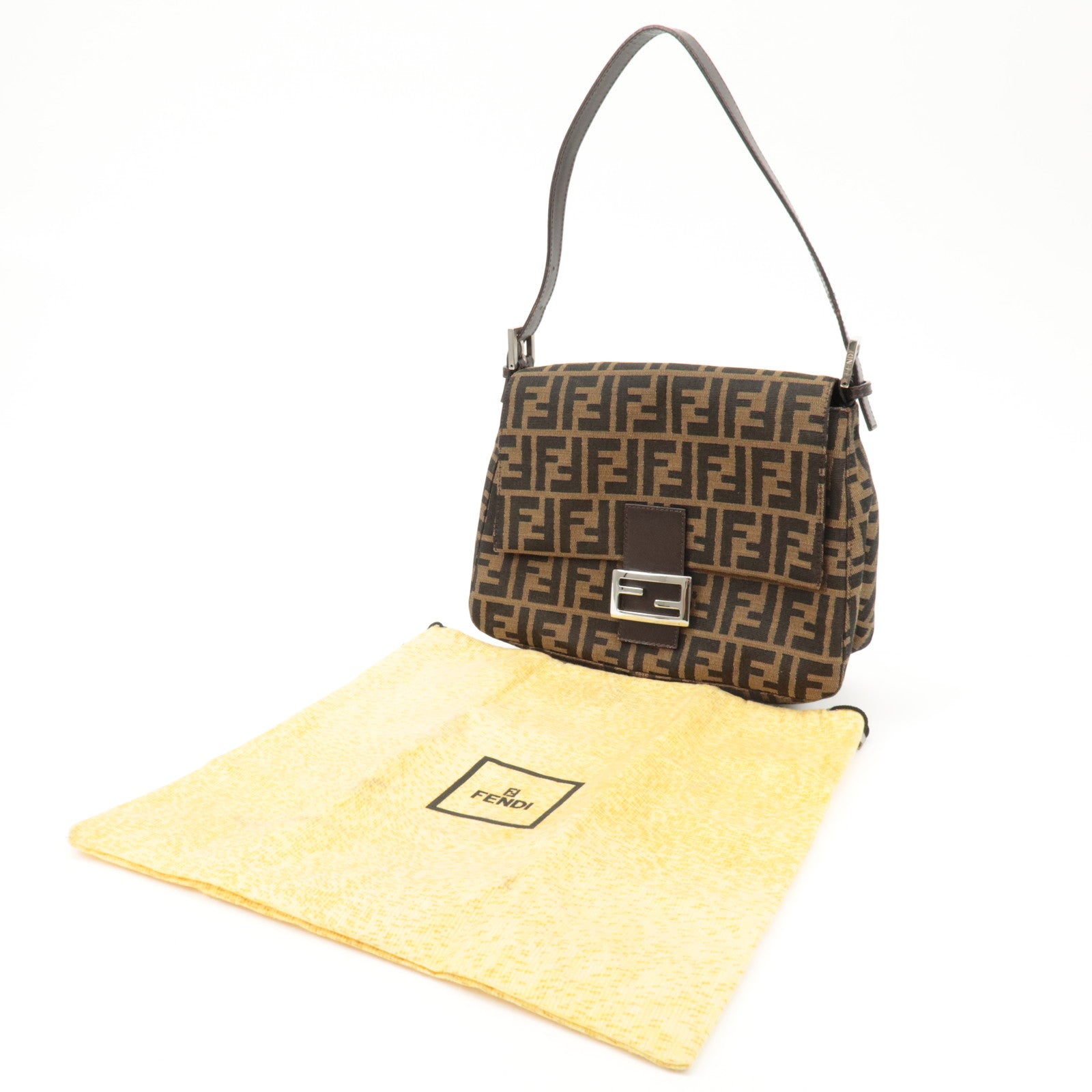 FENDI Mamma Baguette Zucca Canvas Shoulder Bag Black Brown 26325 Used