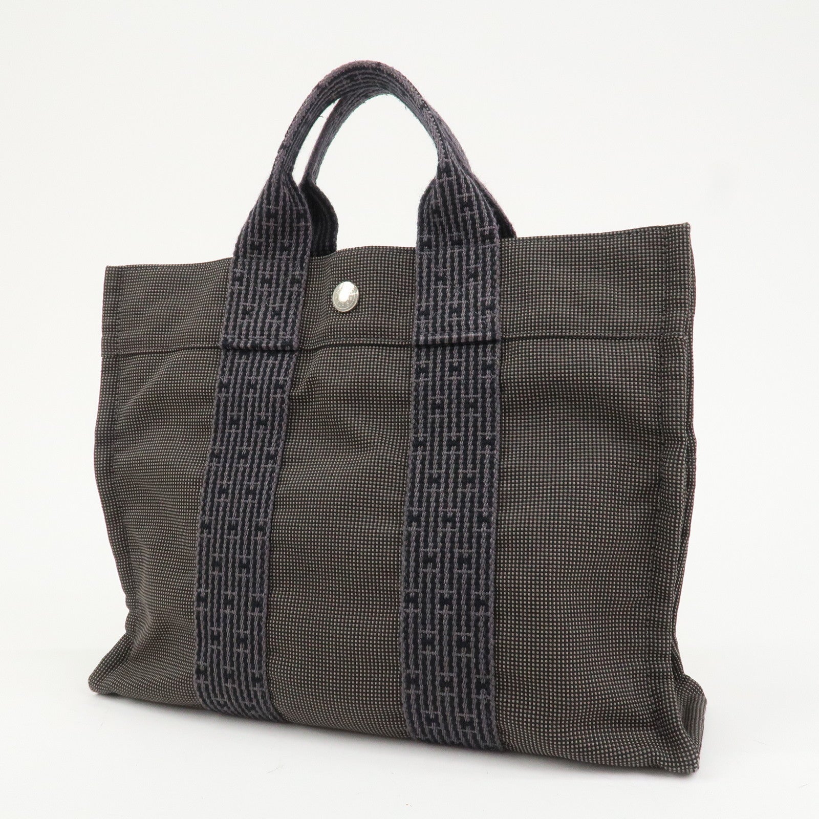 HERMES Herline PM Nylon Canvas Tote Bag Hand Bag Black