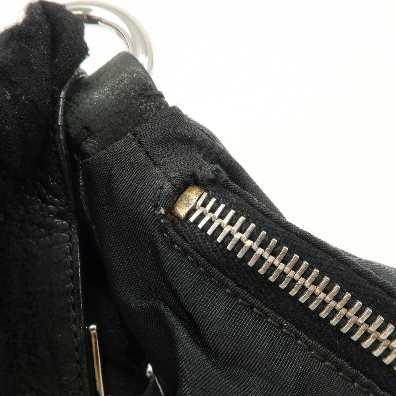 PRADA Triangle Logo Leather Nylon Shoulder Bag Hand Bag Black Used