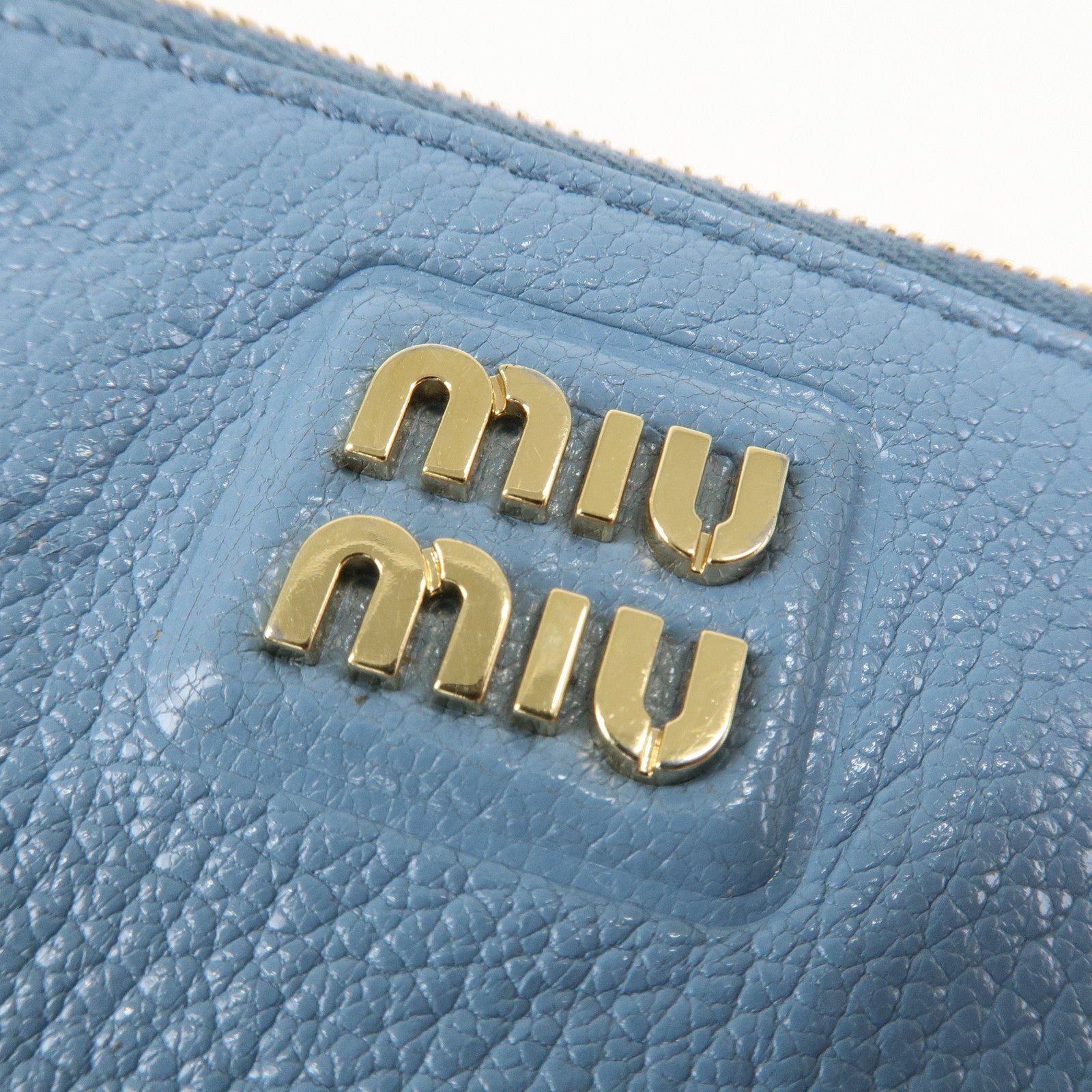 MIU MIU Leather Fragment Case Card Case Light Blue 5MB060 Used