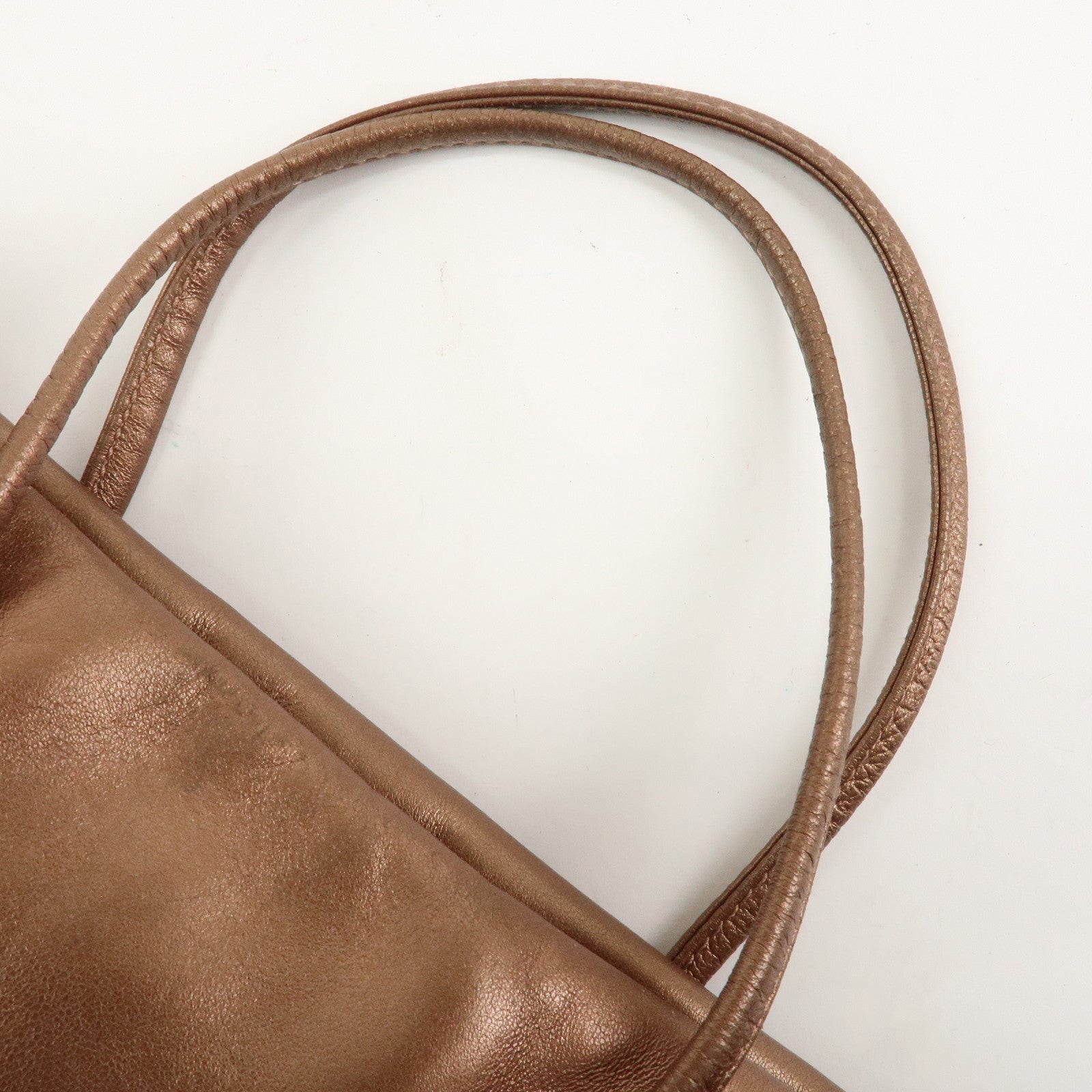 LOEWE Logo Leather Hand Bag Tote Bag Metallic Brown