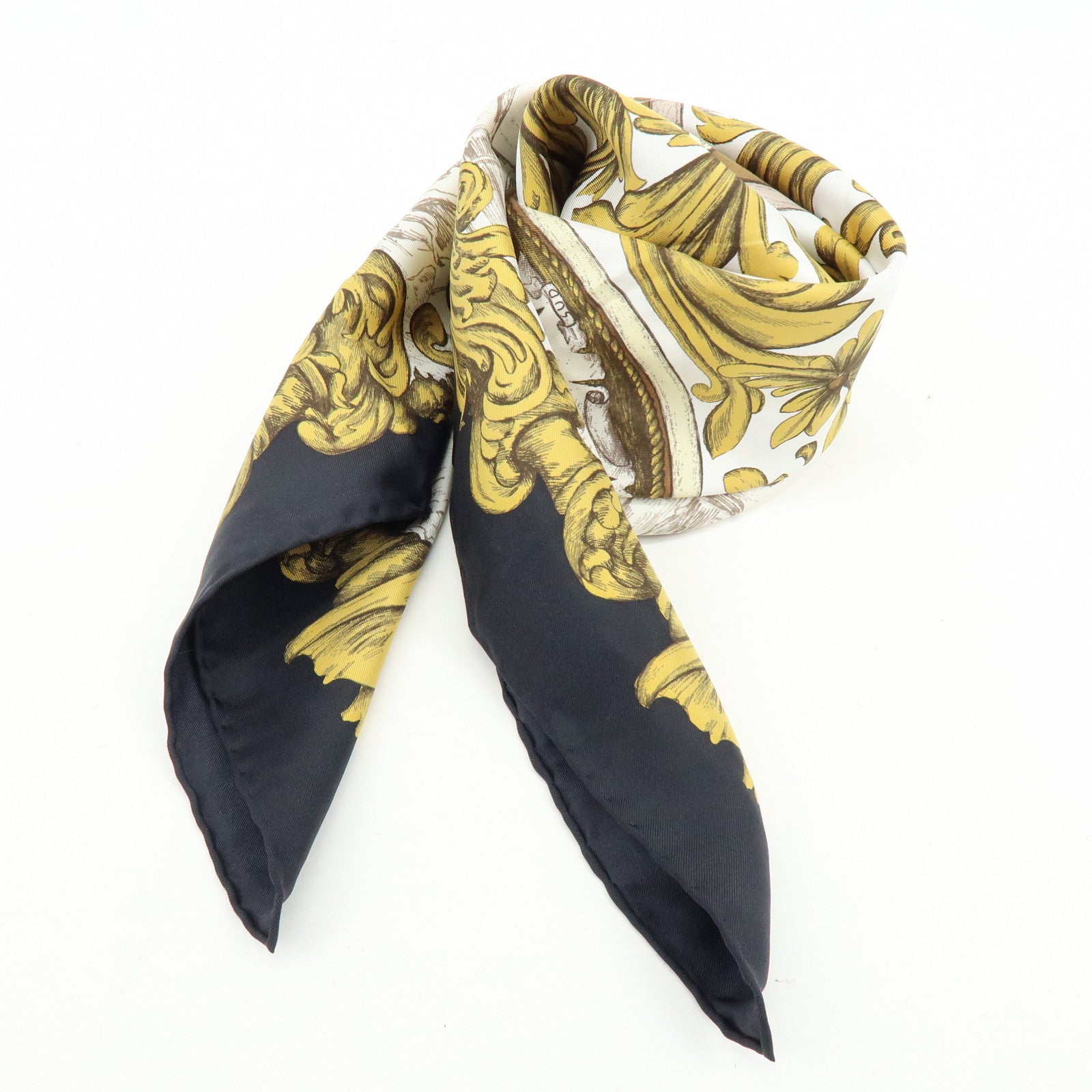 Christian Dior SQUARE Silk 100% Scarf Ivory Gold Black