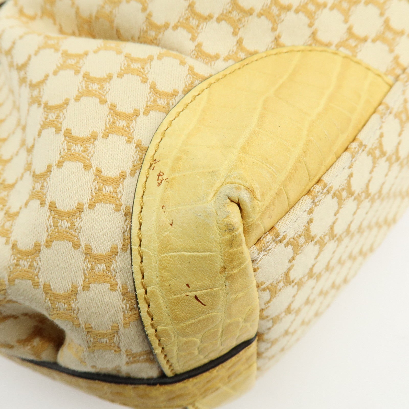 CELINE Macadam Embossed Leather Tote Bag Shoulder Bag Yellow Beige