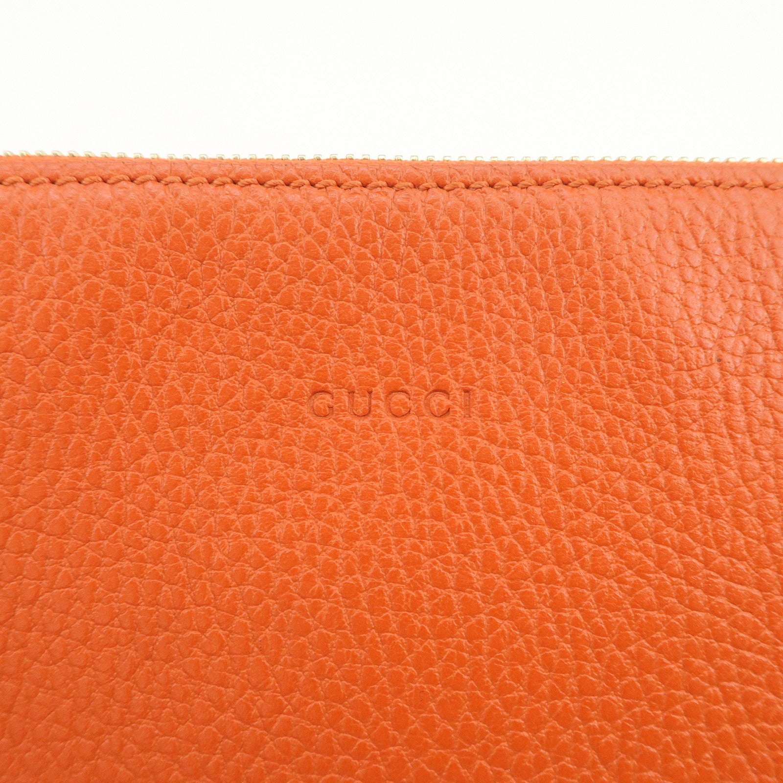 GUCCI Bamboo Logo Leather Clutch Bag Pouch Orange 449653