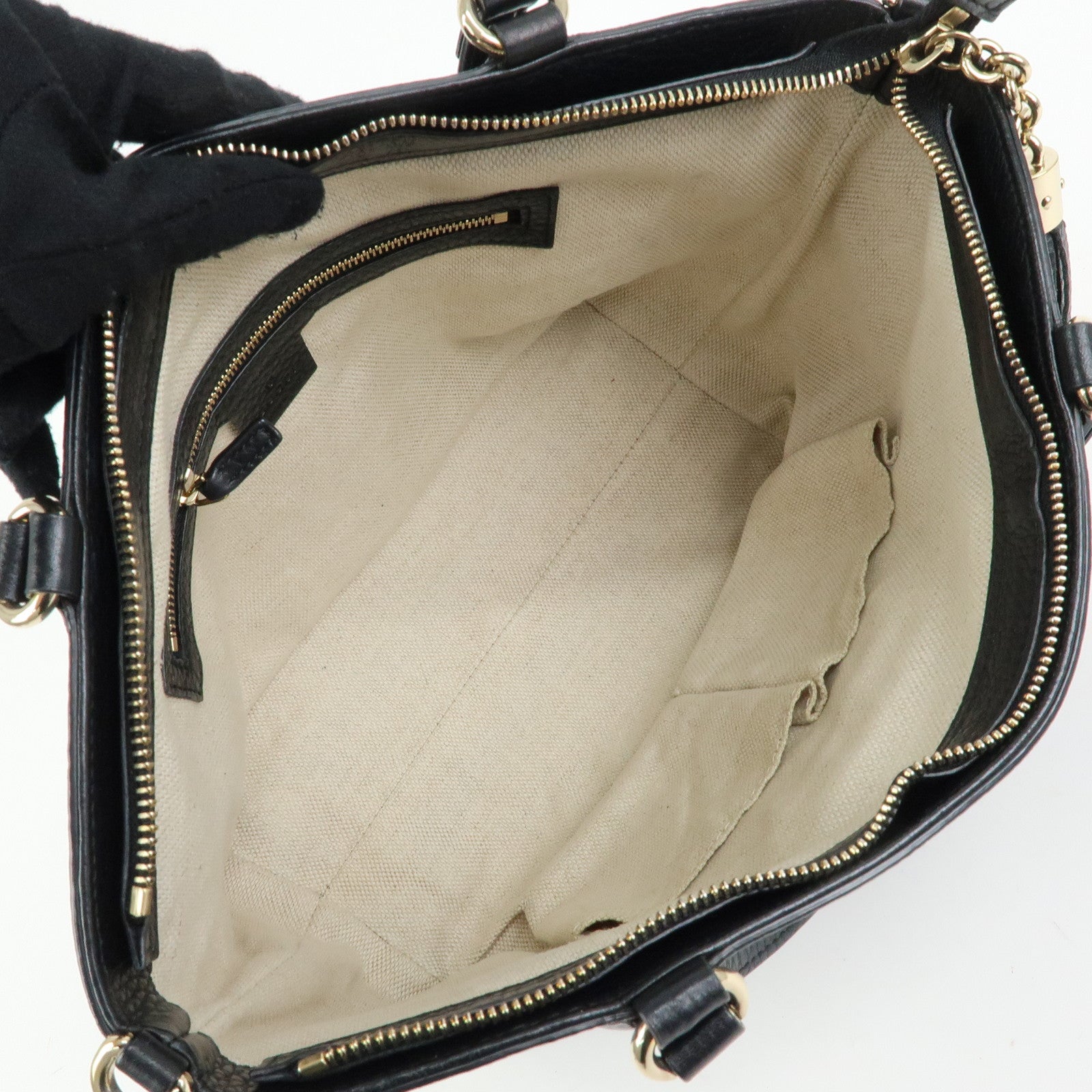 GUCCI Interlocking G SOHO Leather 2Way Bag Hand Bag Black 369176