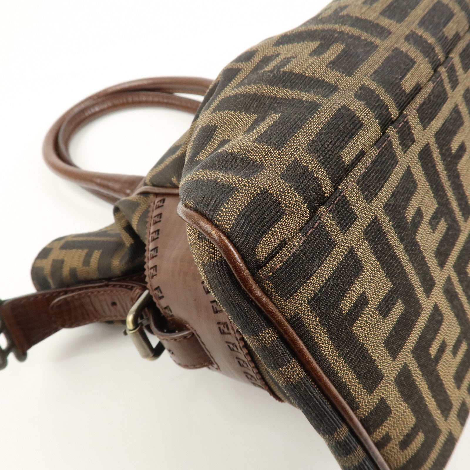 FENDI Ethnico Zucca Canvas Leather Shoulder Bag Brown 8BN157