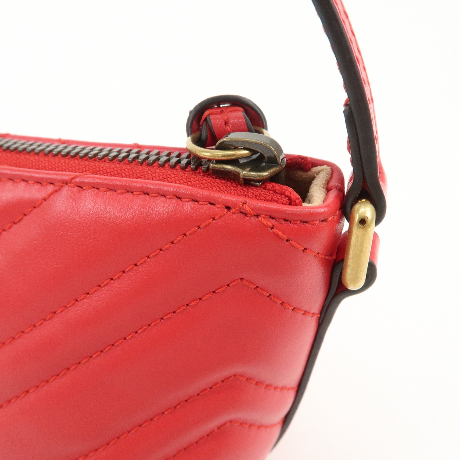 GUCCI GG Marmont Logo Leather Shoulder Bag Hand Bag Red 739166