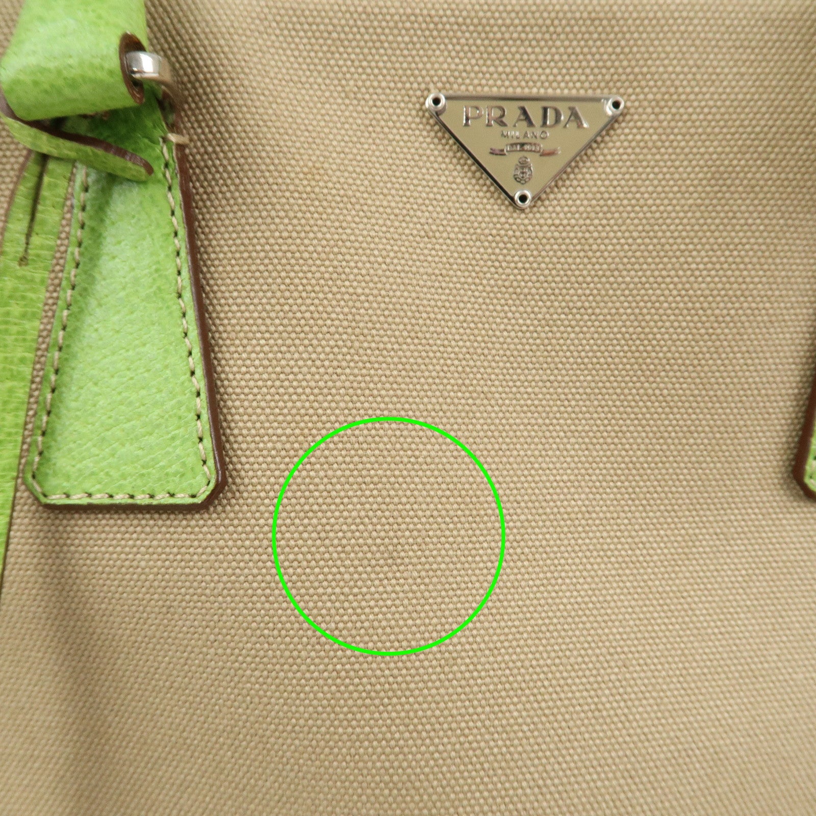 PRADA Canvas Leather Tote Bag Hand Bag Beige Light Green BN0082