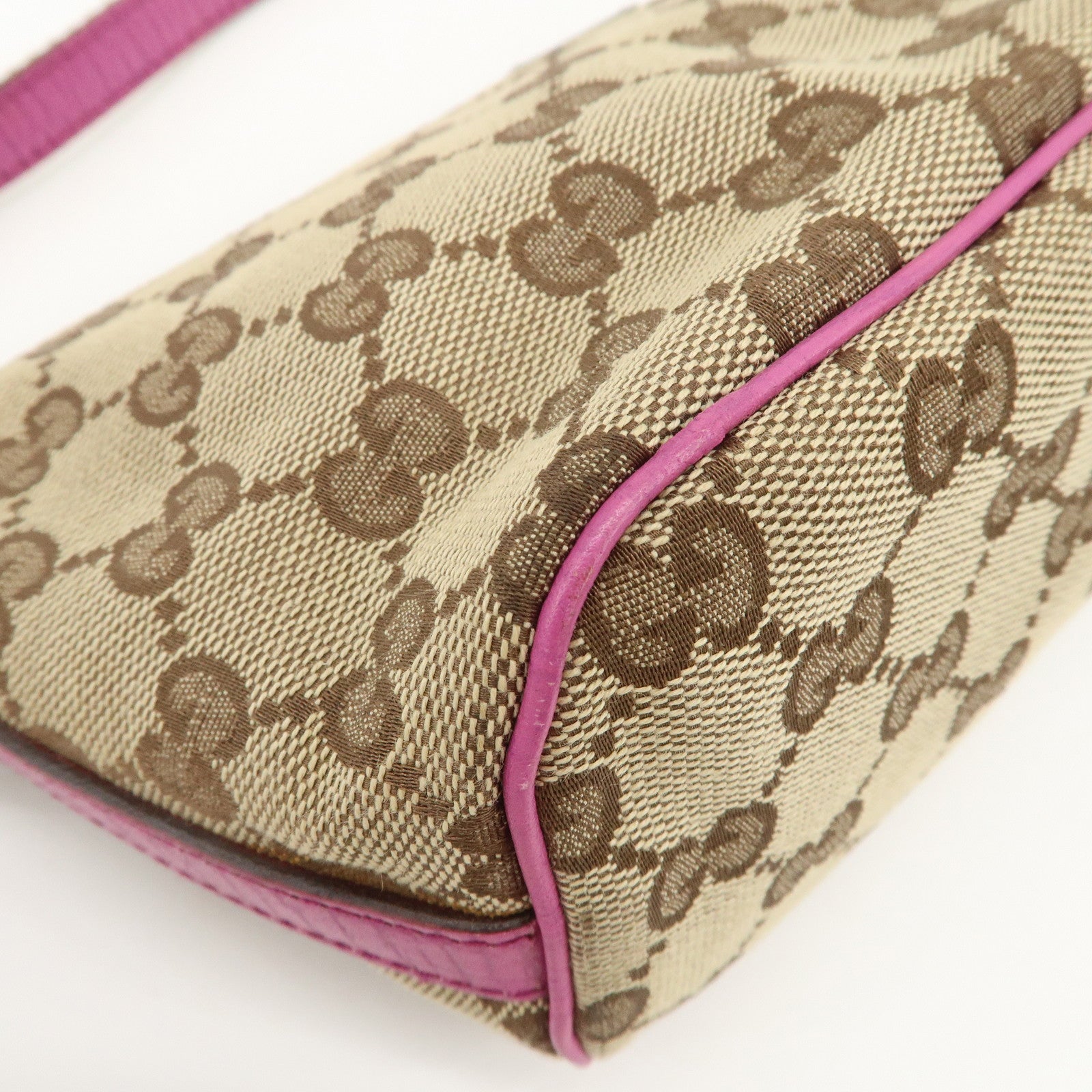 GUCCI Boat Bag Sherry GG Canvas Leather Hand Bag Pouch Brown 141809