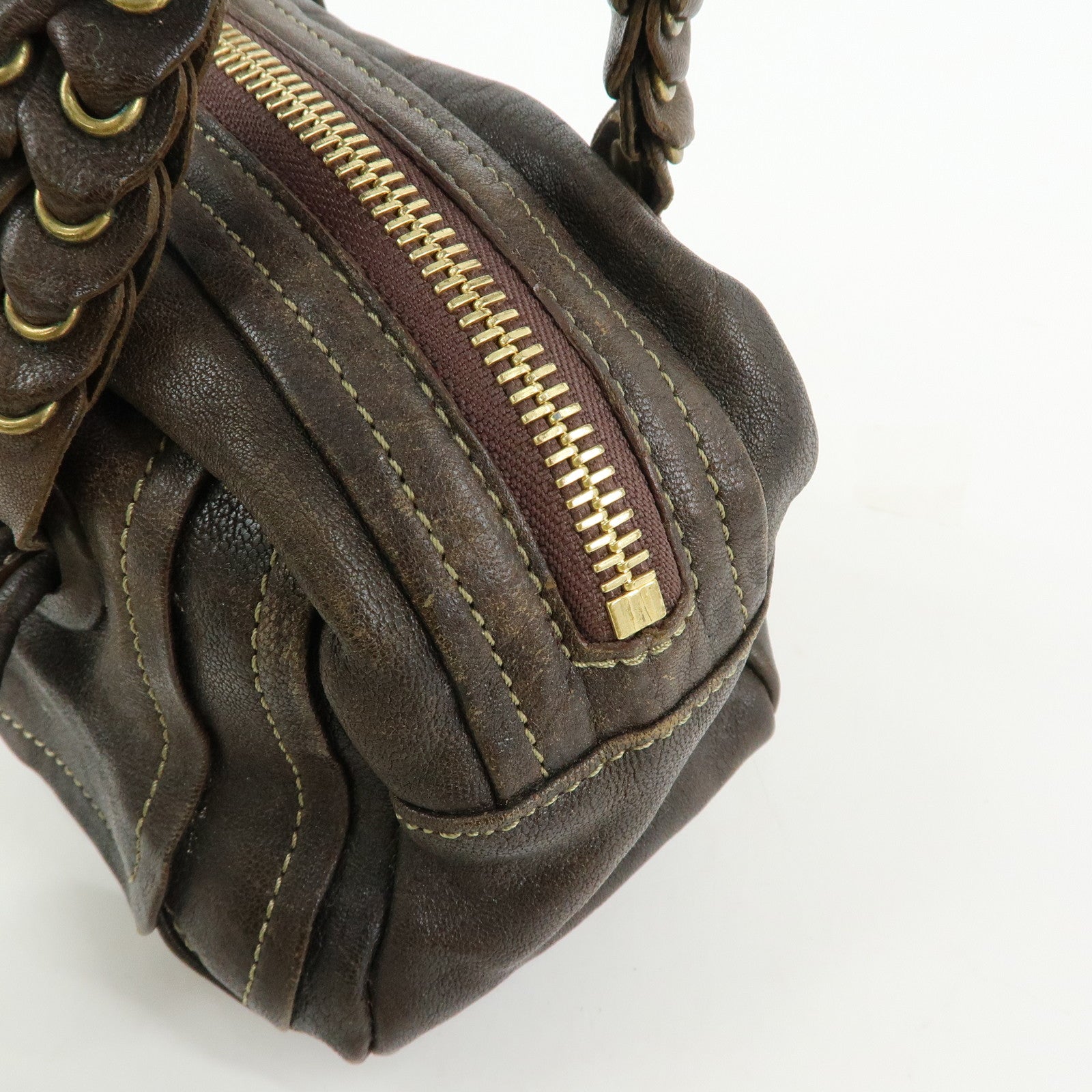 Chloe Leather Shoulder Bag Mini Boston Bag Brown