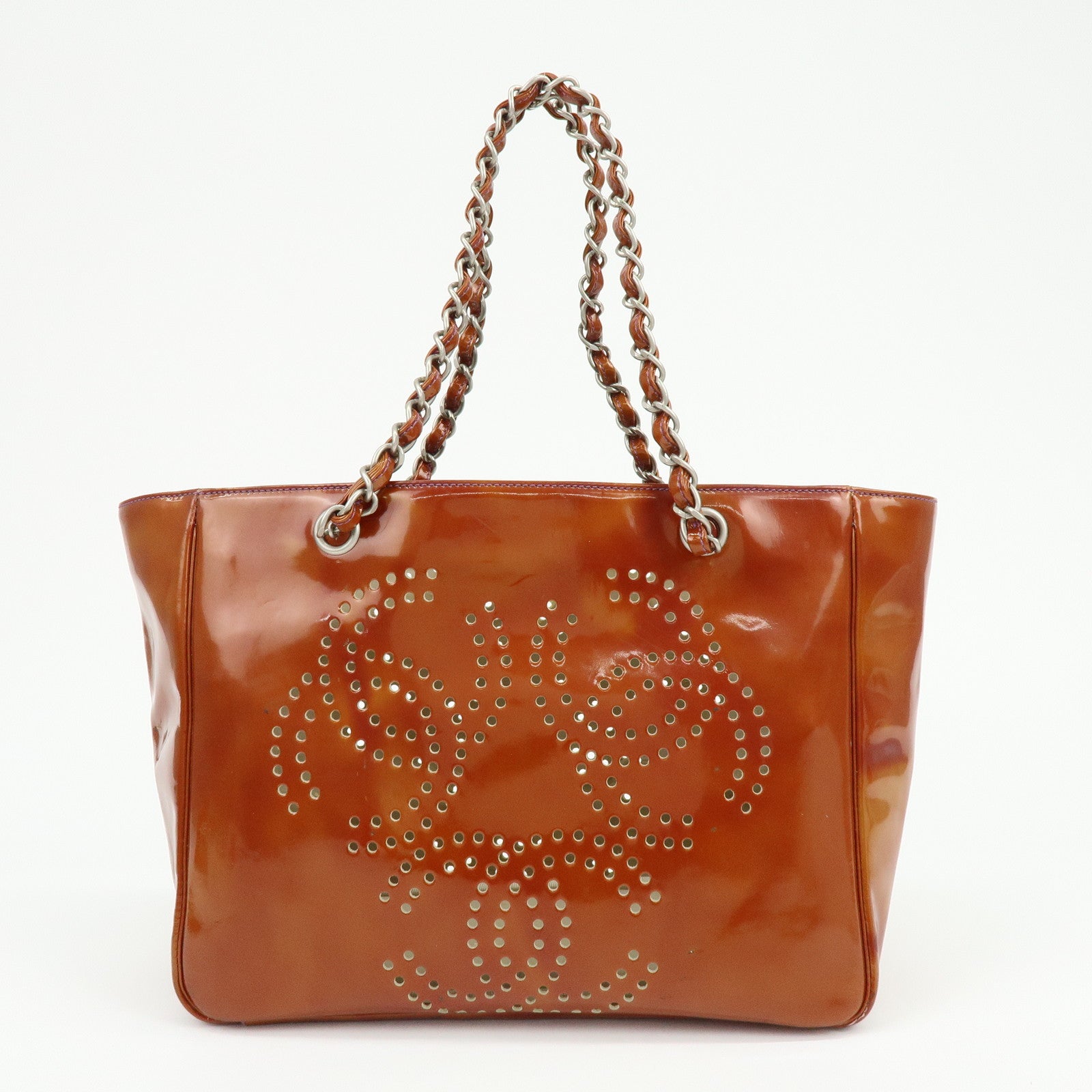 CHANEL Triple COCO Punching Patent Leather Chain Tote Bag A16275