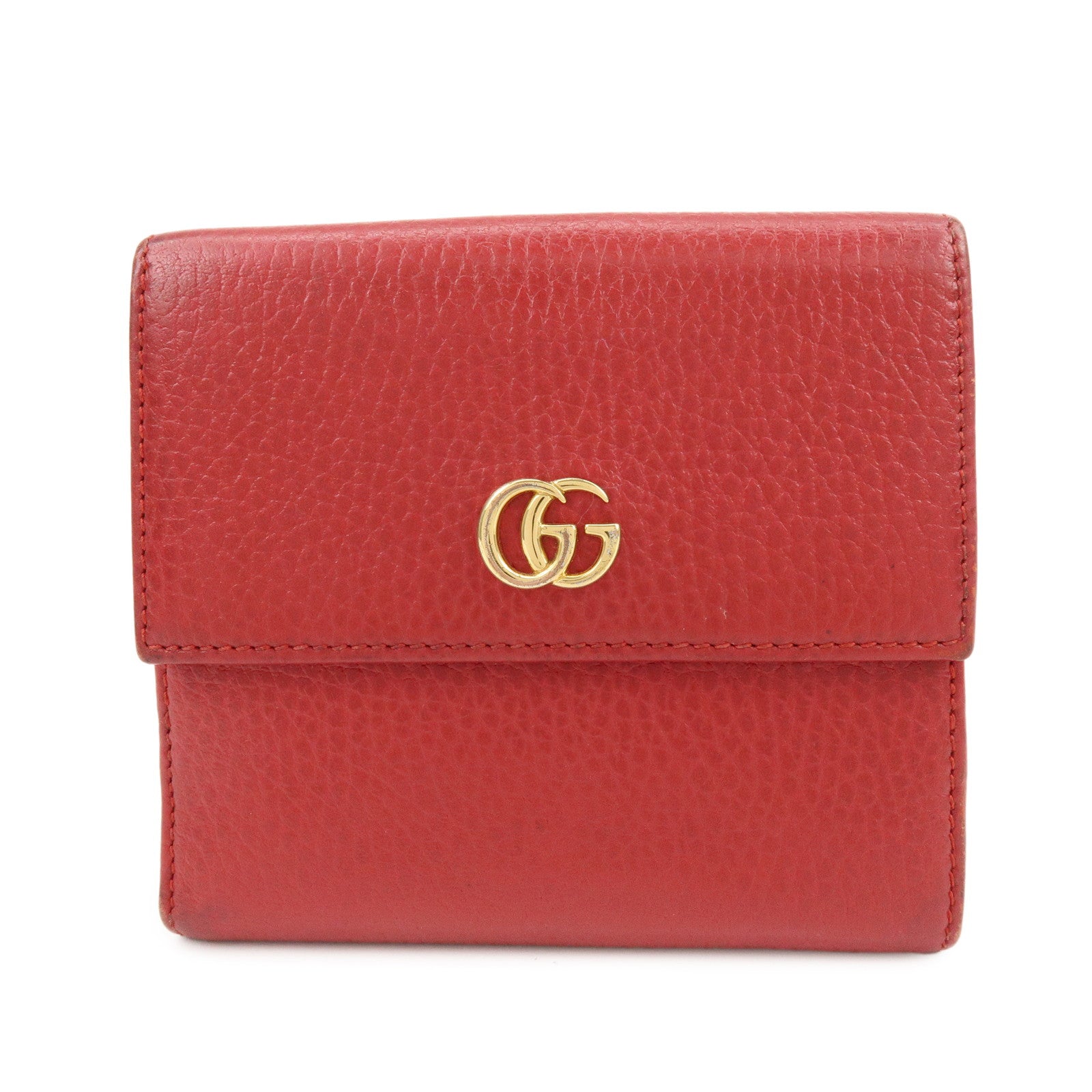 GUCCI Double G Leather Bi-fold Compact Wallet Red 456122