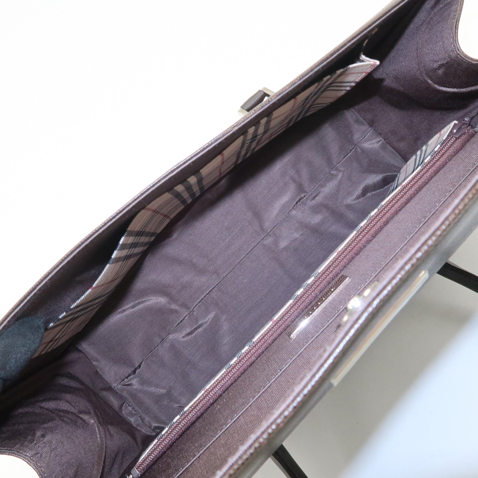 BURBERRY Leather Hand Bag Dark Brown