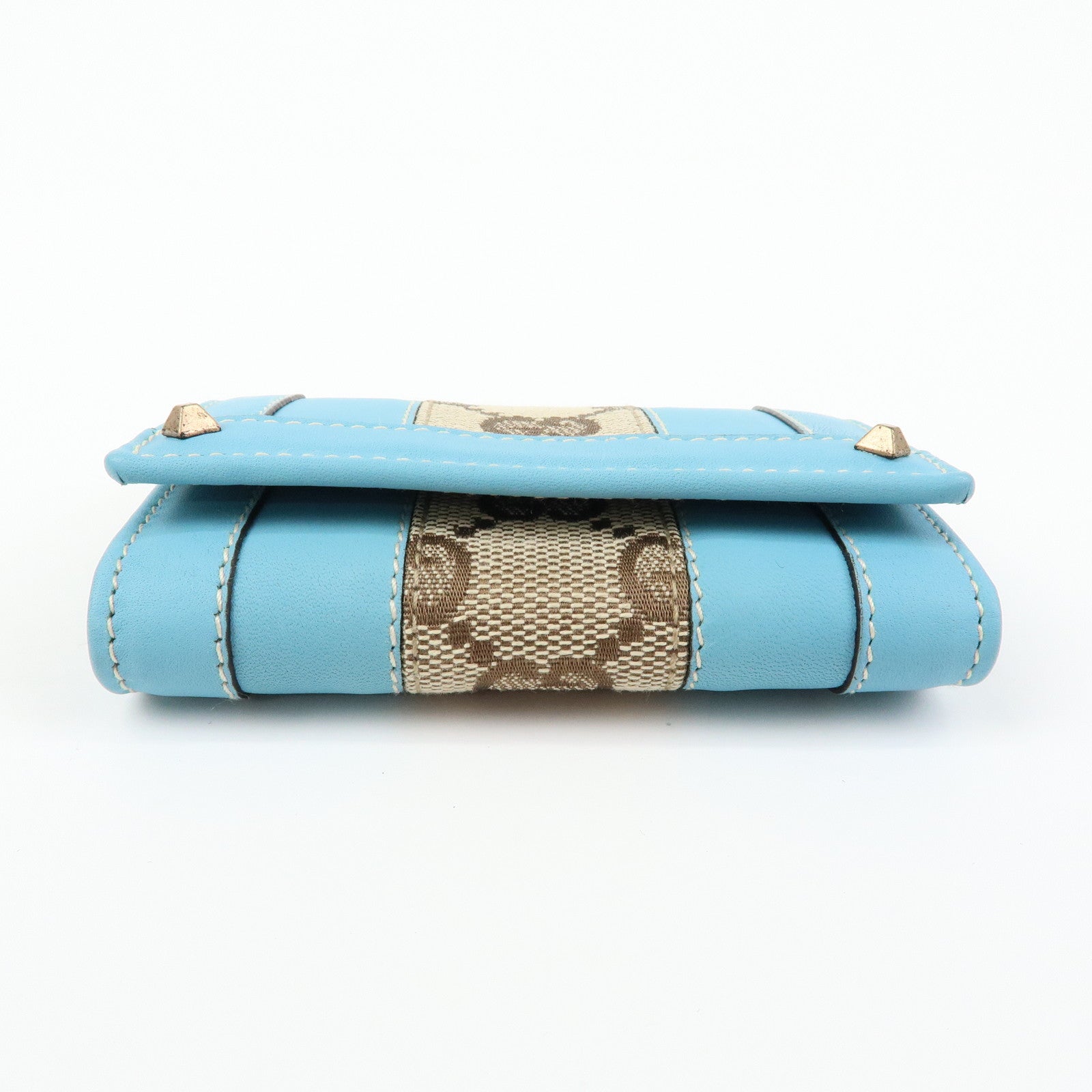 GUCCI GG Canvas Leather 6 Ring Key Case Light Blue Beige 120930