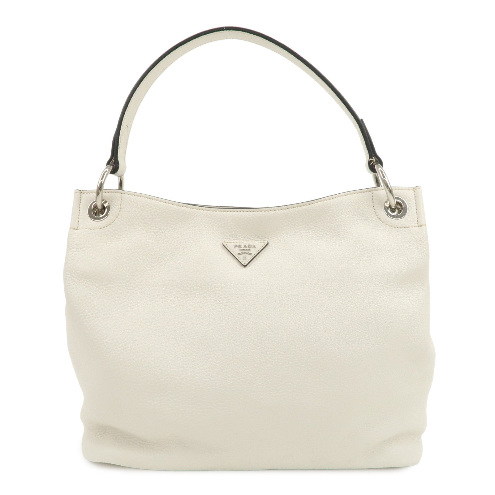 PRADA Triangle Logo Leather Shoulder Bag White BR5124
