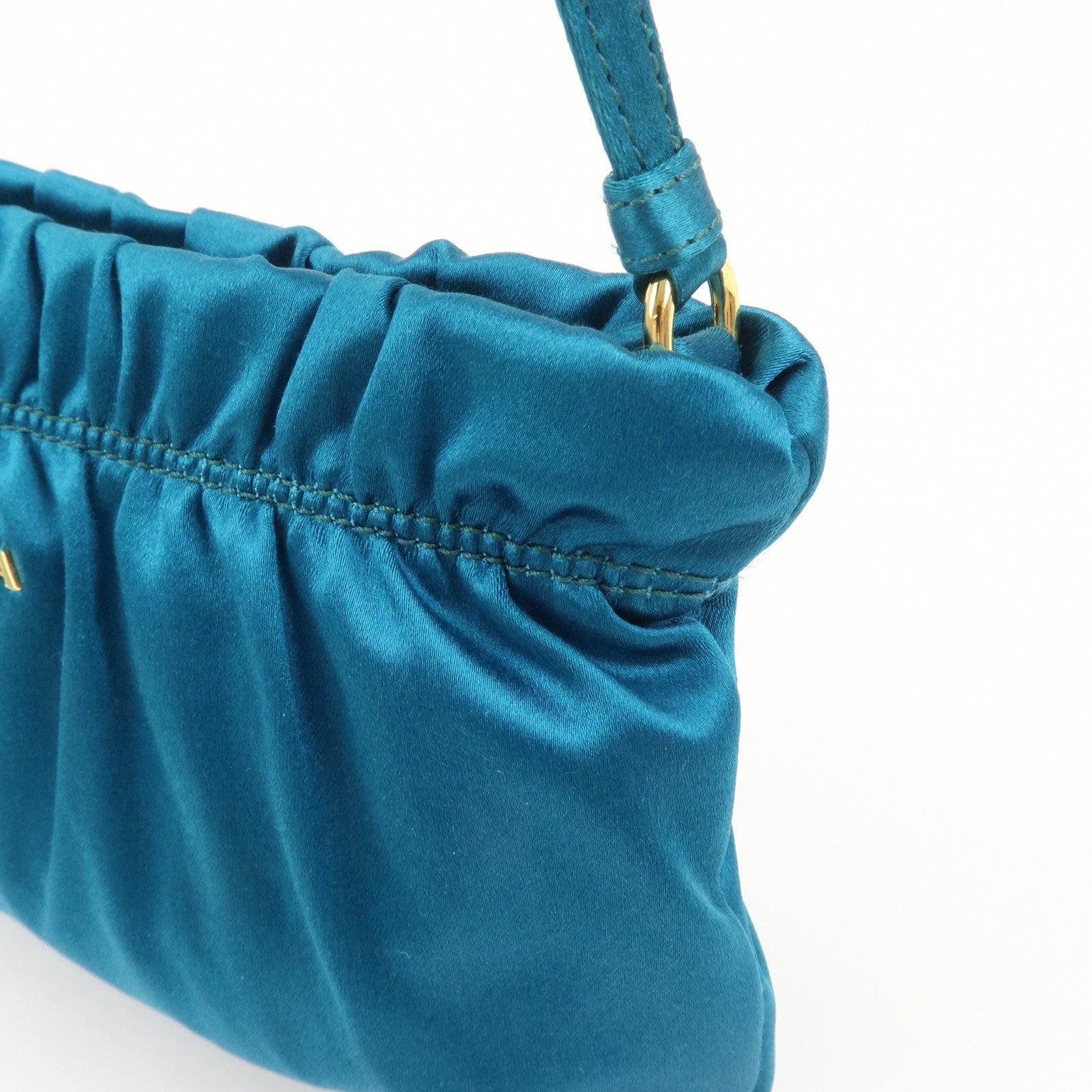 PRADA Satin Cosmetic Pouch Mini Hand Bag Blue 1N1662 Used