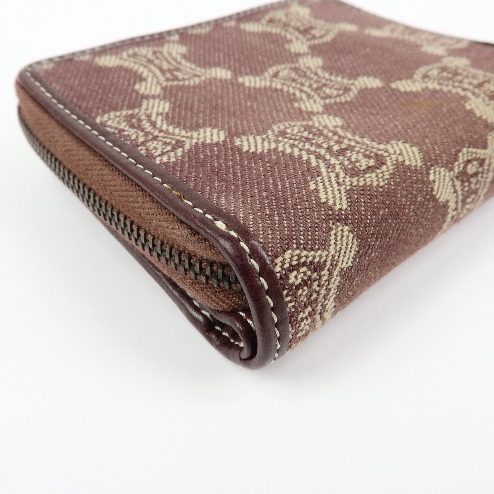 CELINE Macadam Denim Leather Bi-fold Compact Wallet Bordeaux