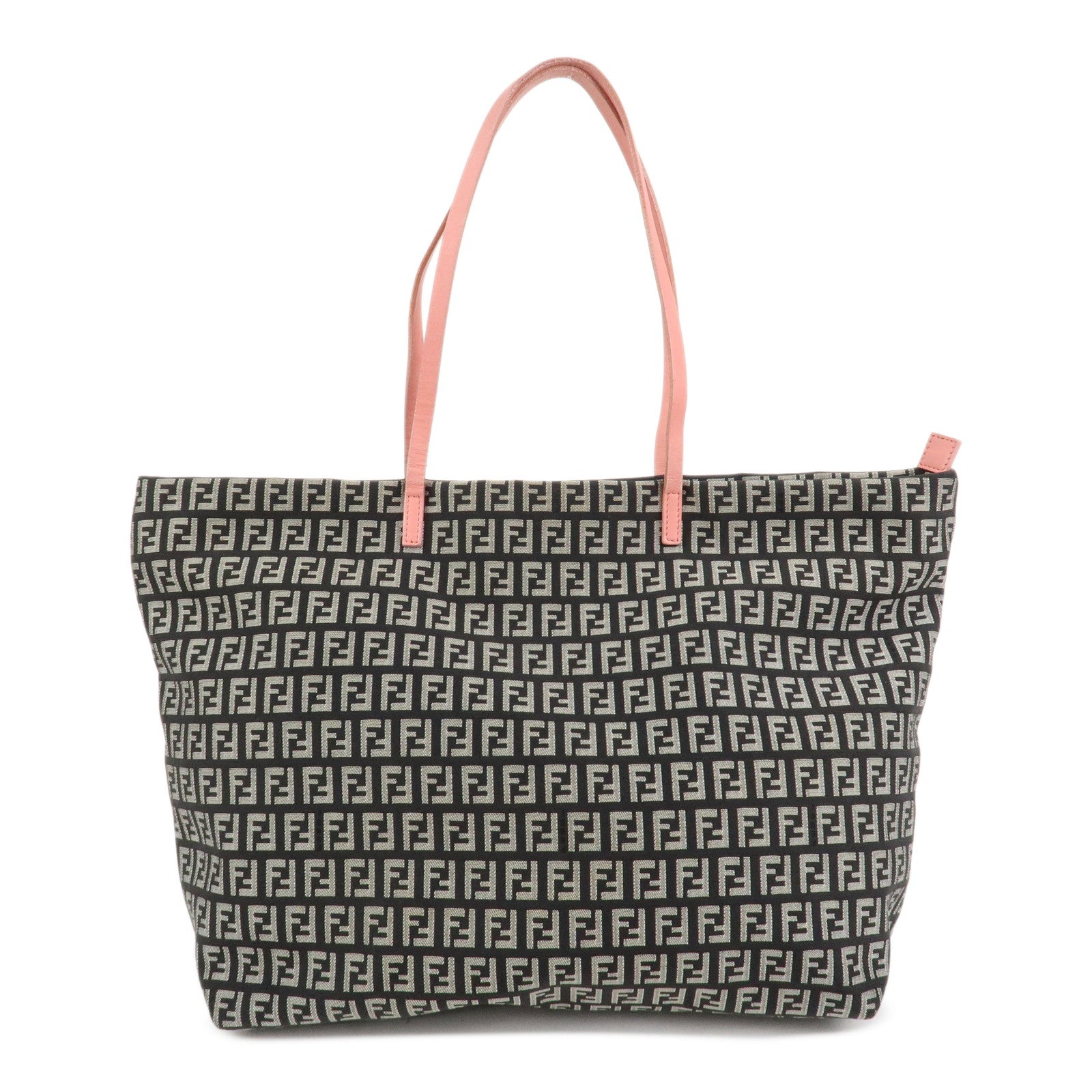 FENDI Zucchino Canvas Leather Tote Shoulder Bag Black Pink 8BH025