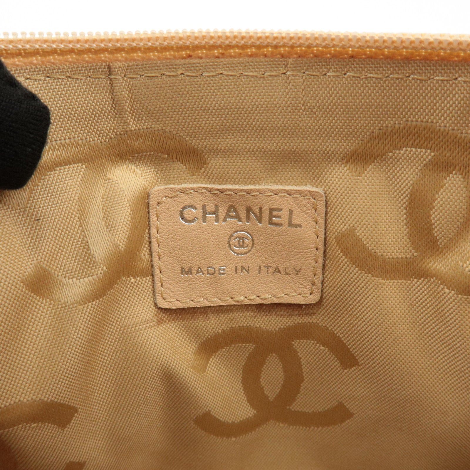 CHANEL COCO Mark Cambon Line Leather Pouch Beige Used