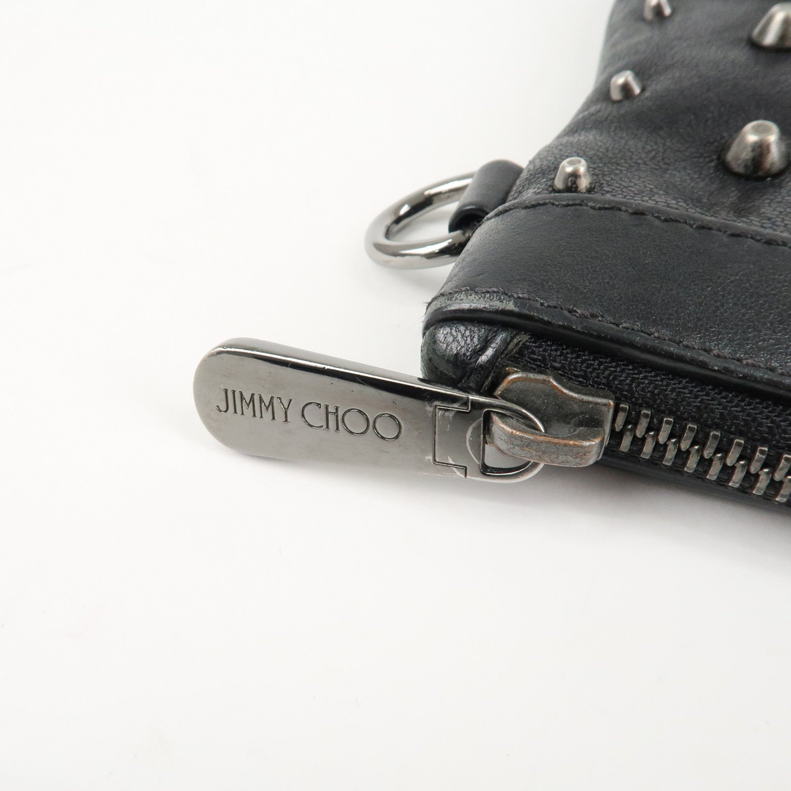 JIMMY CHOO Leather Studs Clutch Bag Black Silver HDW Used