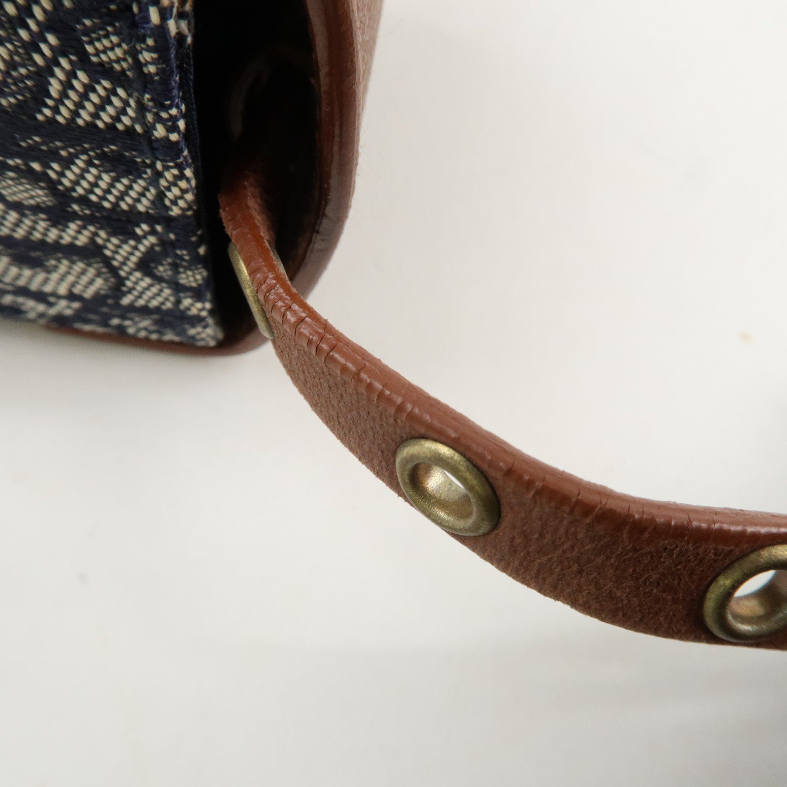 Christian Dior Trotter Canvas Leather Shoulder Bag Navy Brown Used