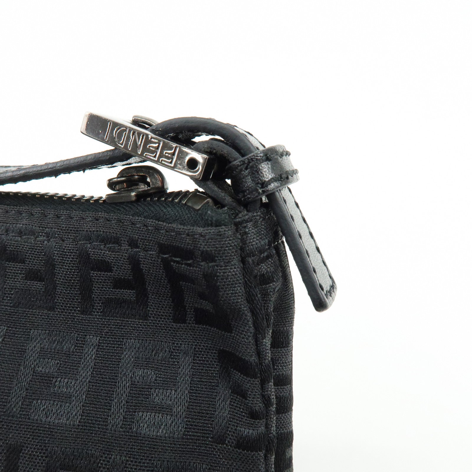 FENDI Zucchino Canvas Leather Hand Bag Pouch Black 8N0001