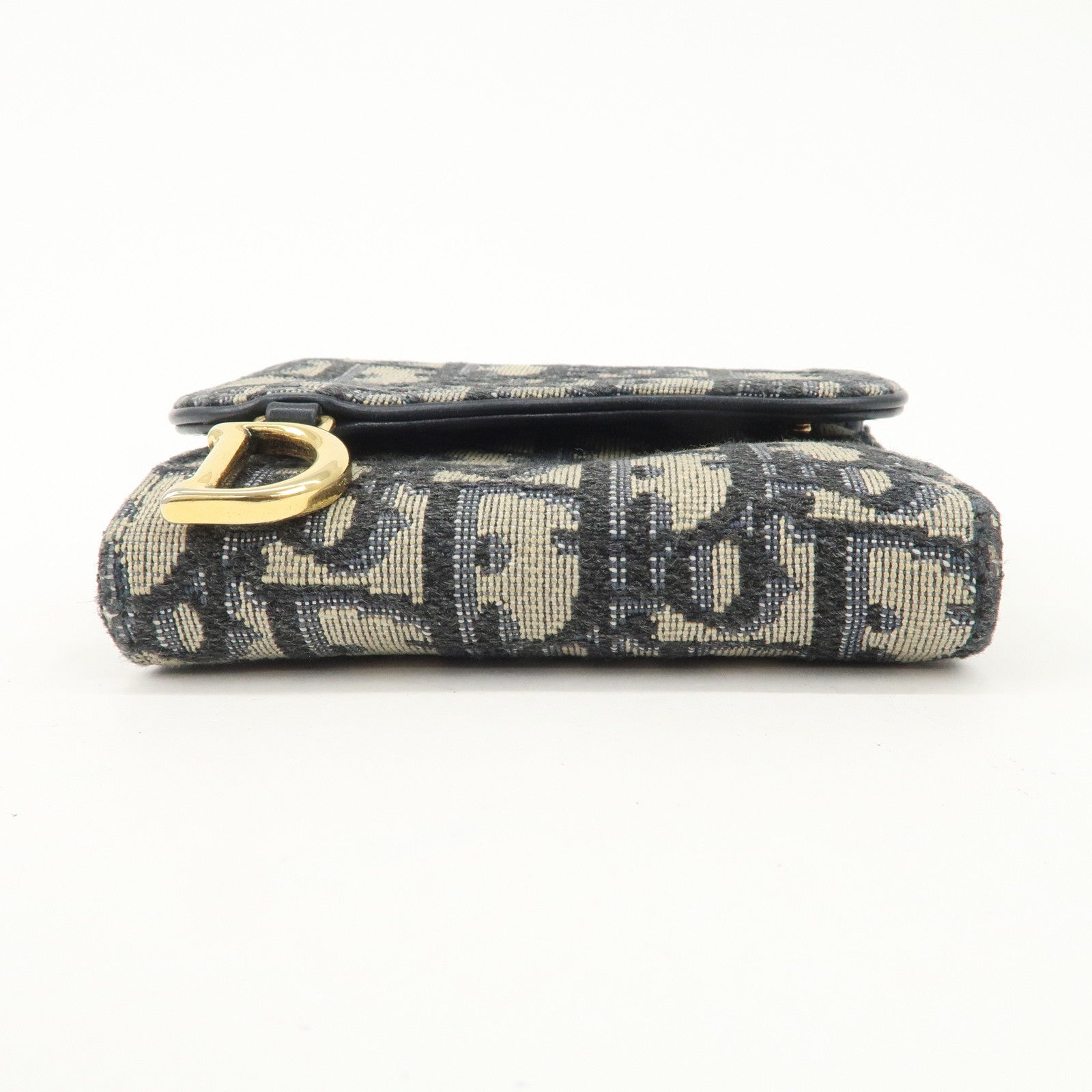 Christian Dior Trotter Canvas Leather Tri-fold Compact Wallet Navy