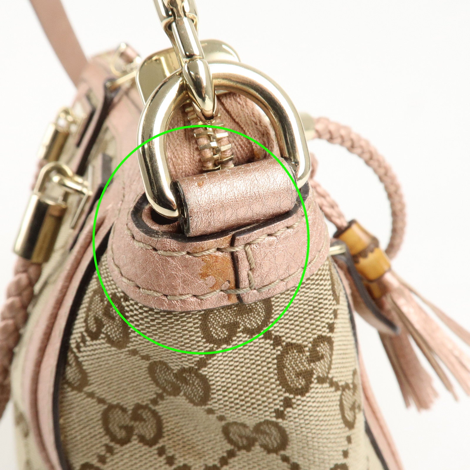 GUCCI Bamboo GG Canvas Leather 2Way Shoulder Bag Beige Pink 282300 Used
